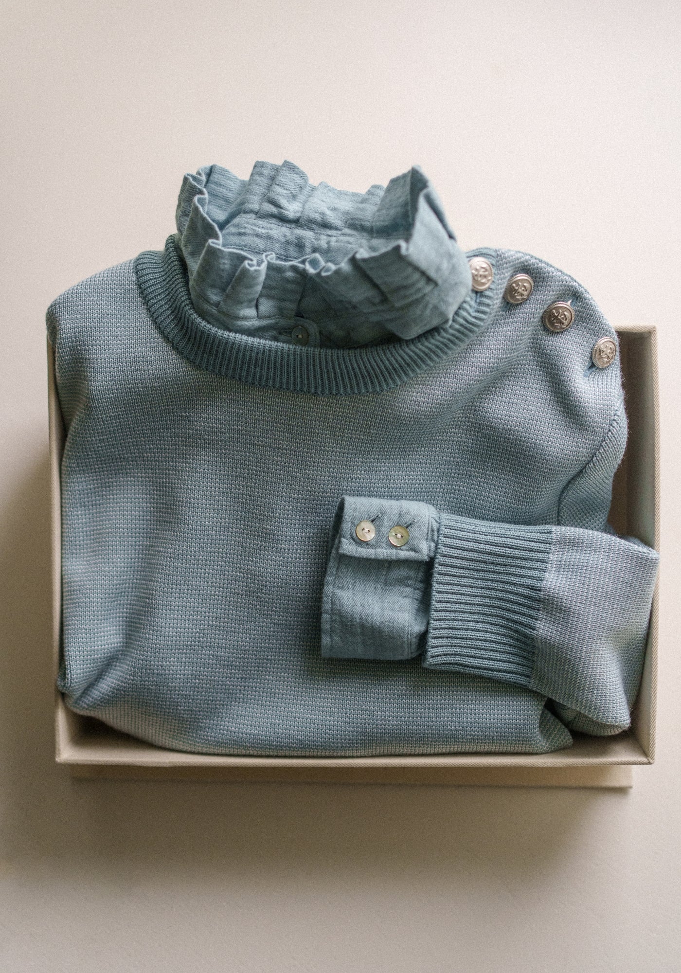 CANCALE CHINE Fisherman Sweater for Women (LIGHT COASTAL BLUE / WHITE)