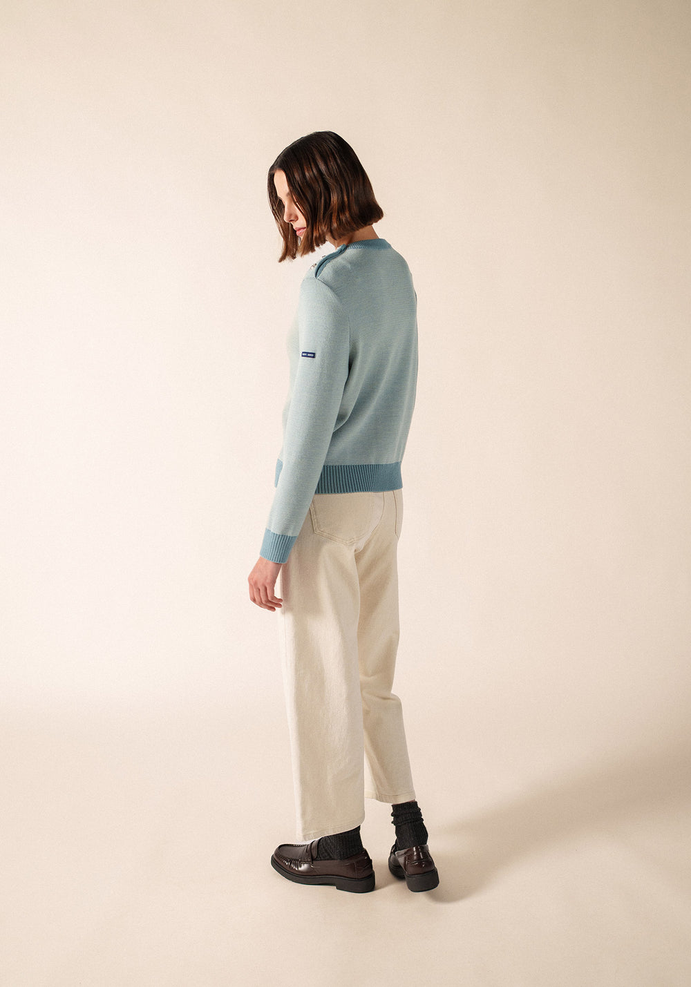 CANCALE CHINE Fisherman Sweater for Women (LIGHT COASTAL BLUE / WHITE)