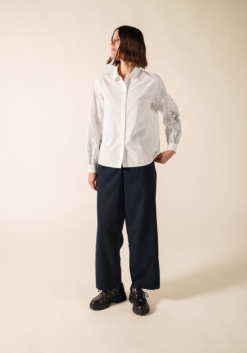FLORICA Embroidered Cotton Poplin Shirt (IVORY)