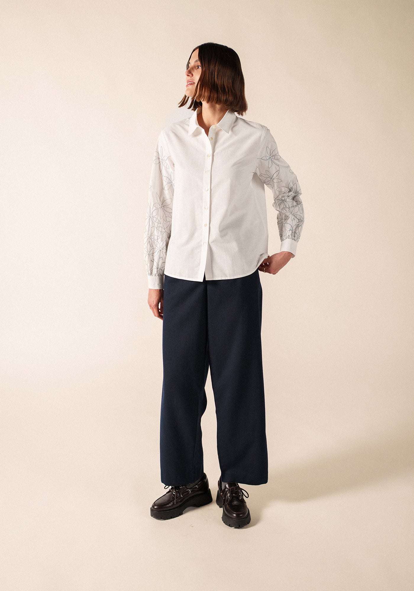 FLORICA Embroidered Cotton Poplin Shirt (IVORY)