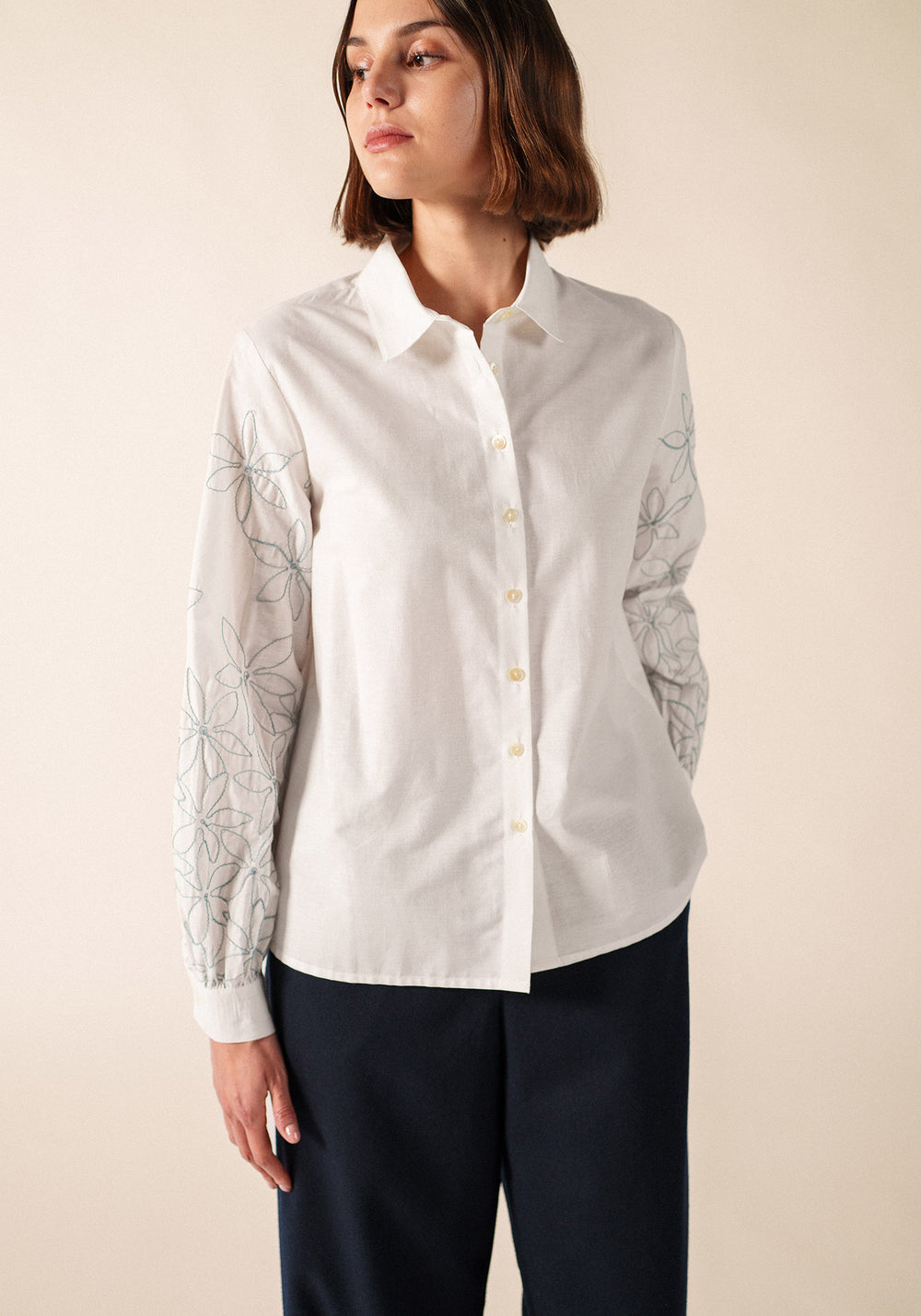 FLORICA Embroidered Cotton Poplin Shirt (IVORY)