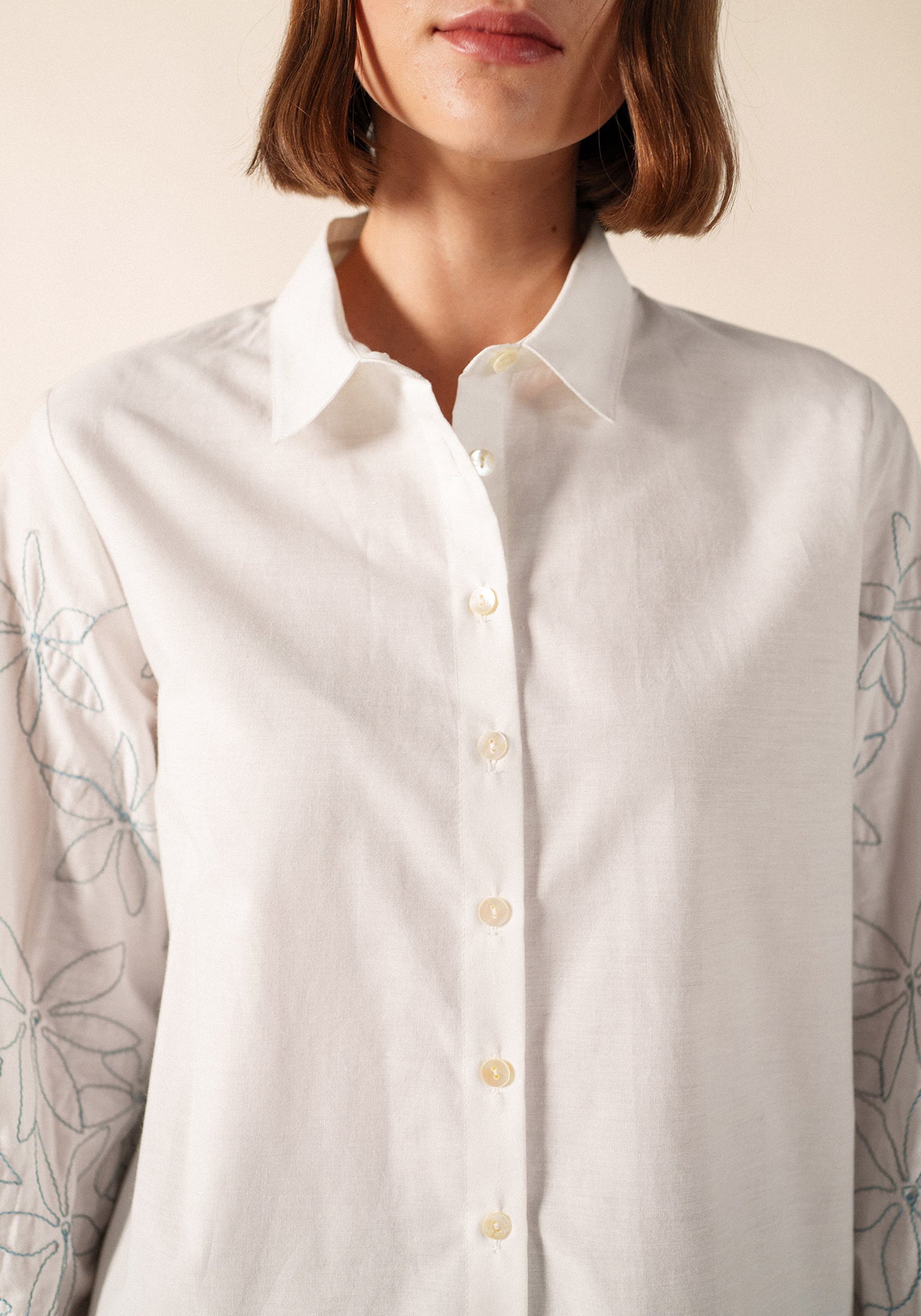 FLORICA Embroidered Cotton Poplin Shirt (IVORY)