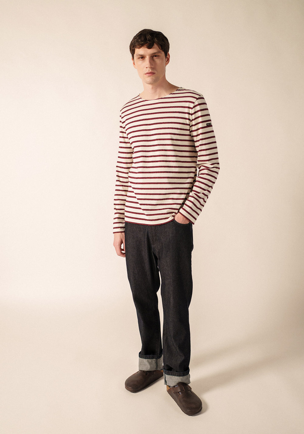 BEILLE Breton Shirt (ECRU / BURGUNDY)