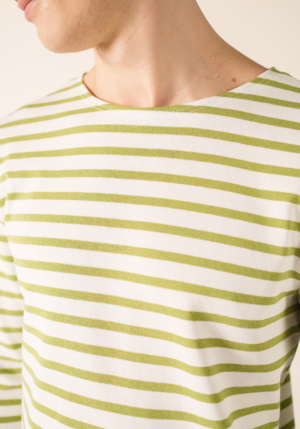 Meridien Moderne Breton Shirt (WHITE / SAGE OLIVE)