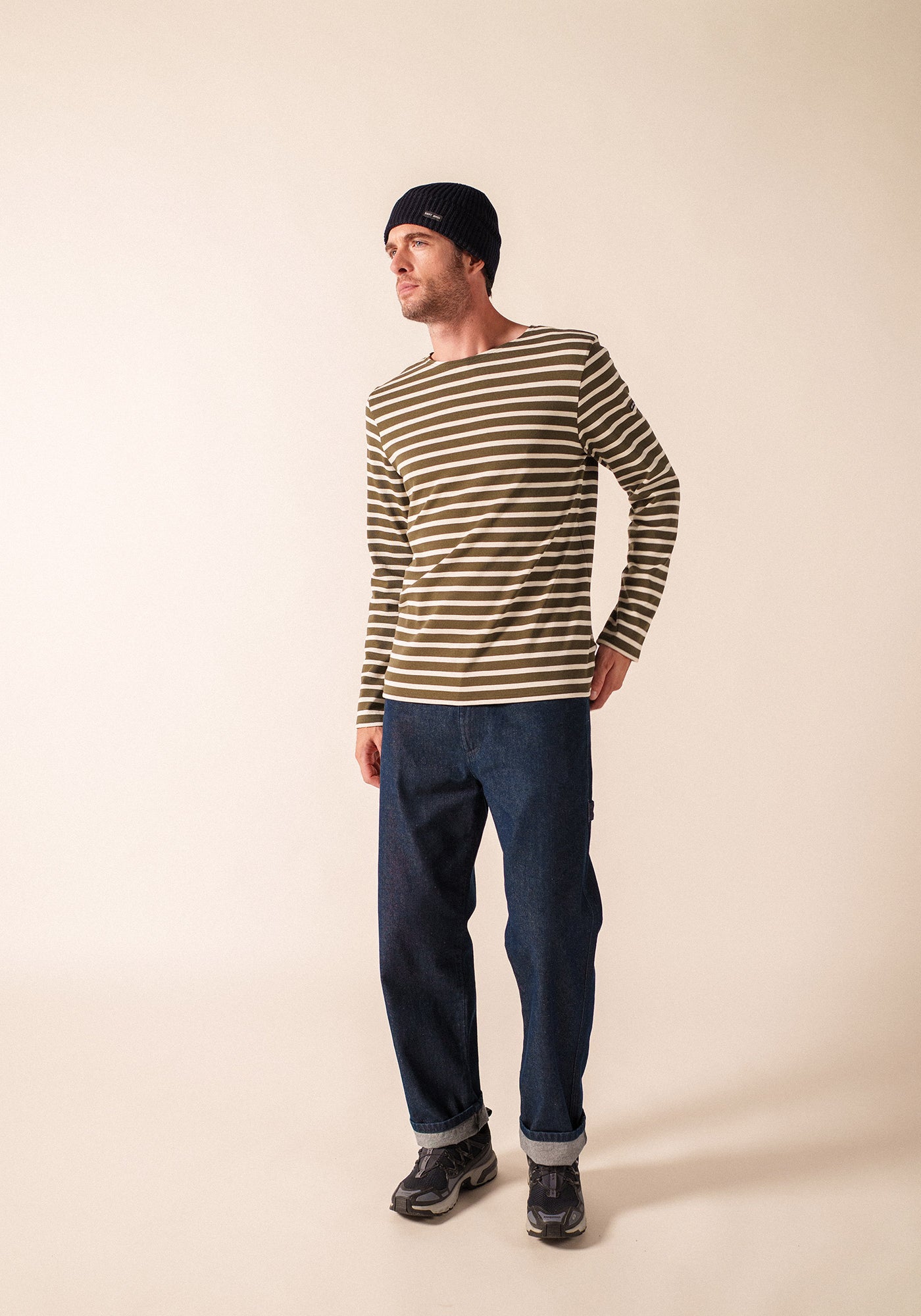 MERIDIEN MODERNE Breton Shirt (MOSS GREEN / ECRU)