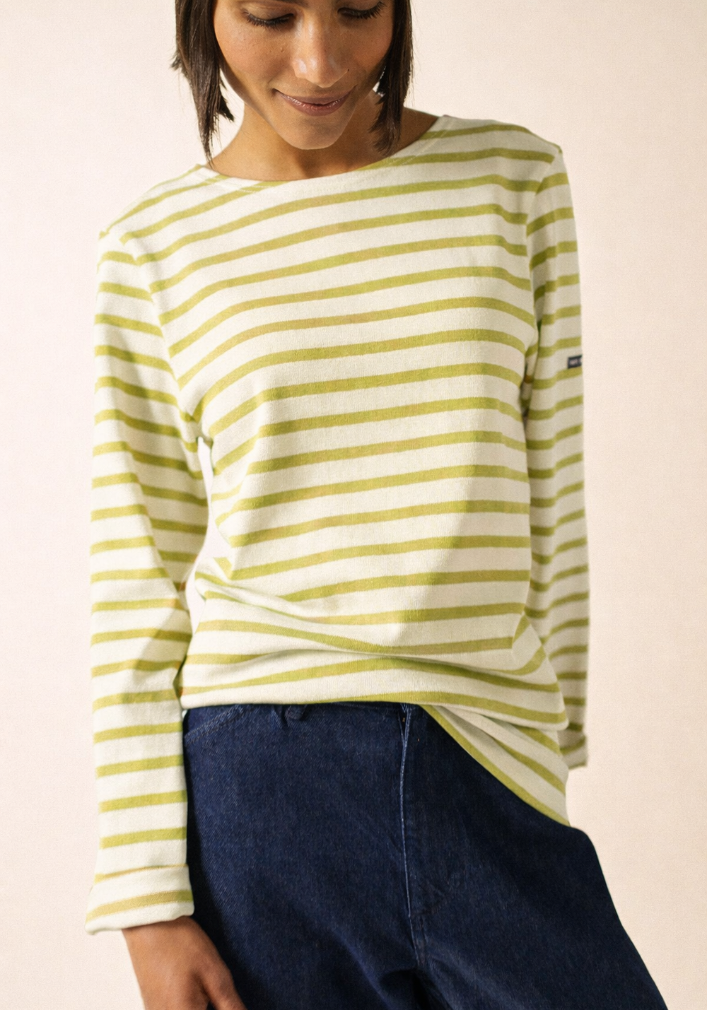 Meridien Moderne Breton Shirt (WHITE / SAGE OLIVE)