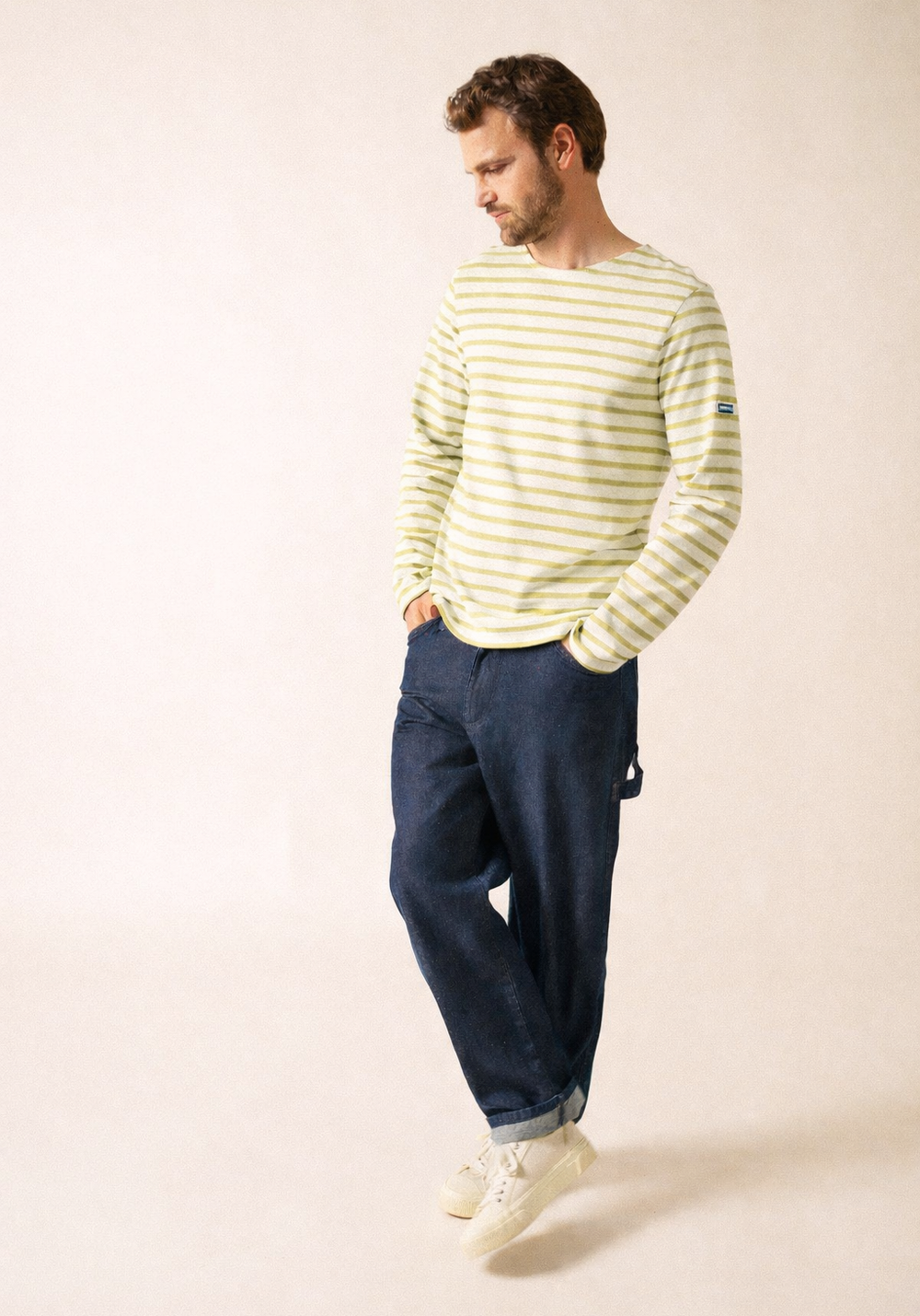 Meridien Moderne Breton Shirt (WHITE / SAGE OLIVE)