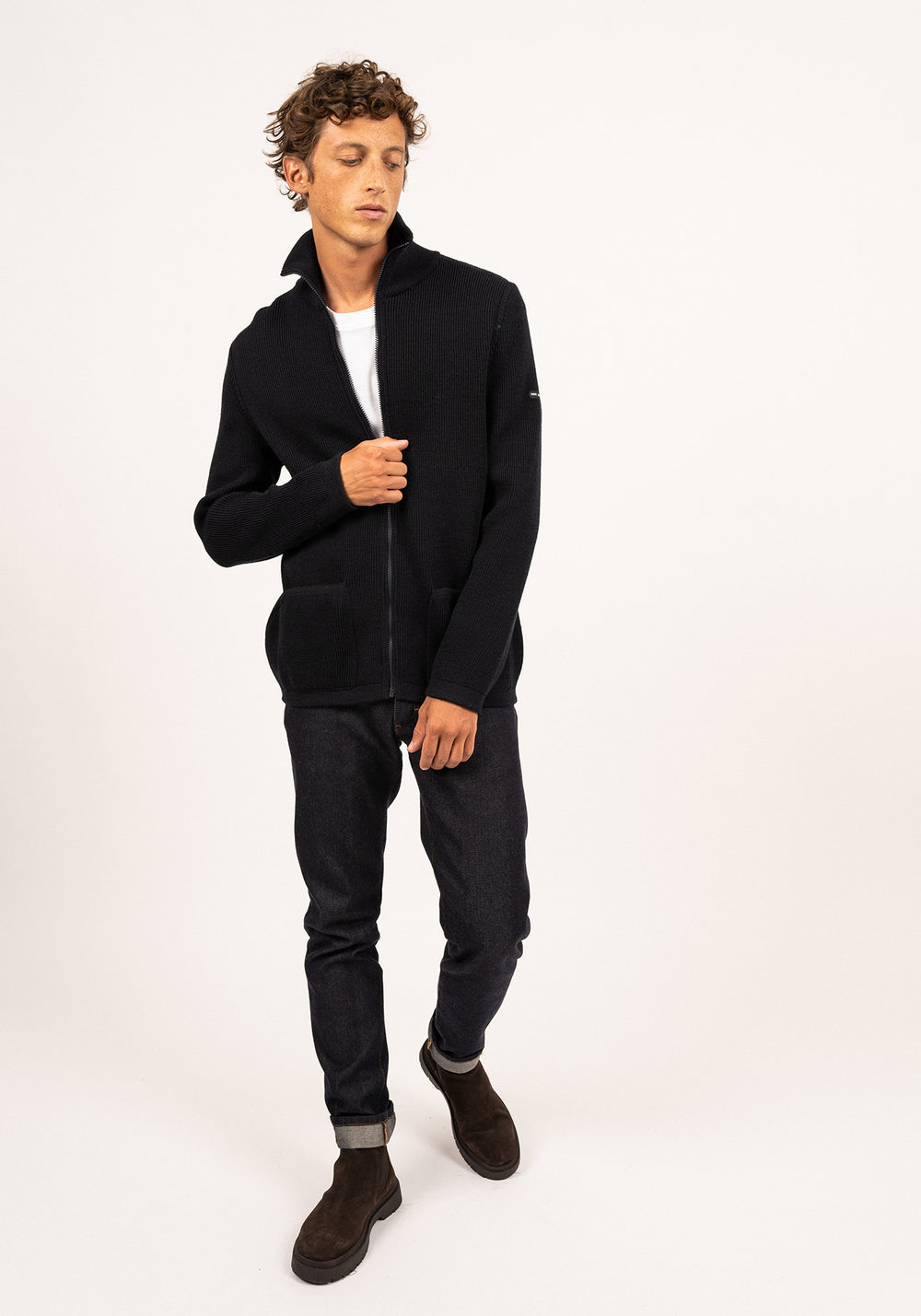 QUIBERON - High Collar Knit Jacket (NAVY)