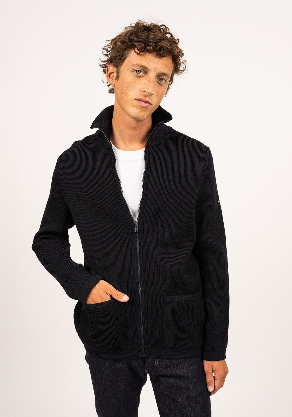 QUIBERON - High Collar Knit Jacket (NAVY)