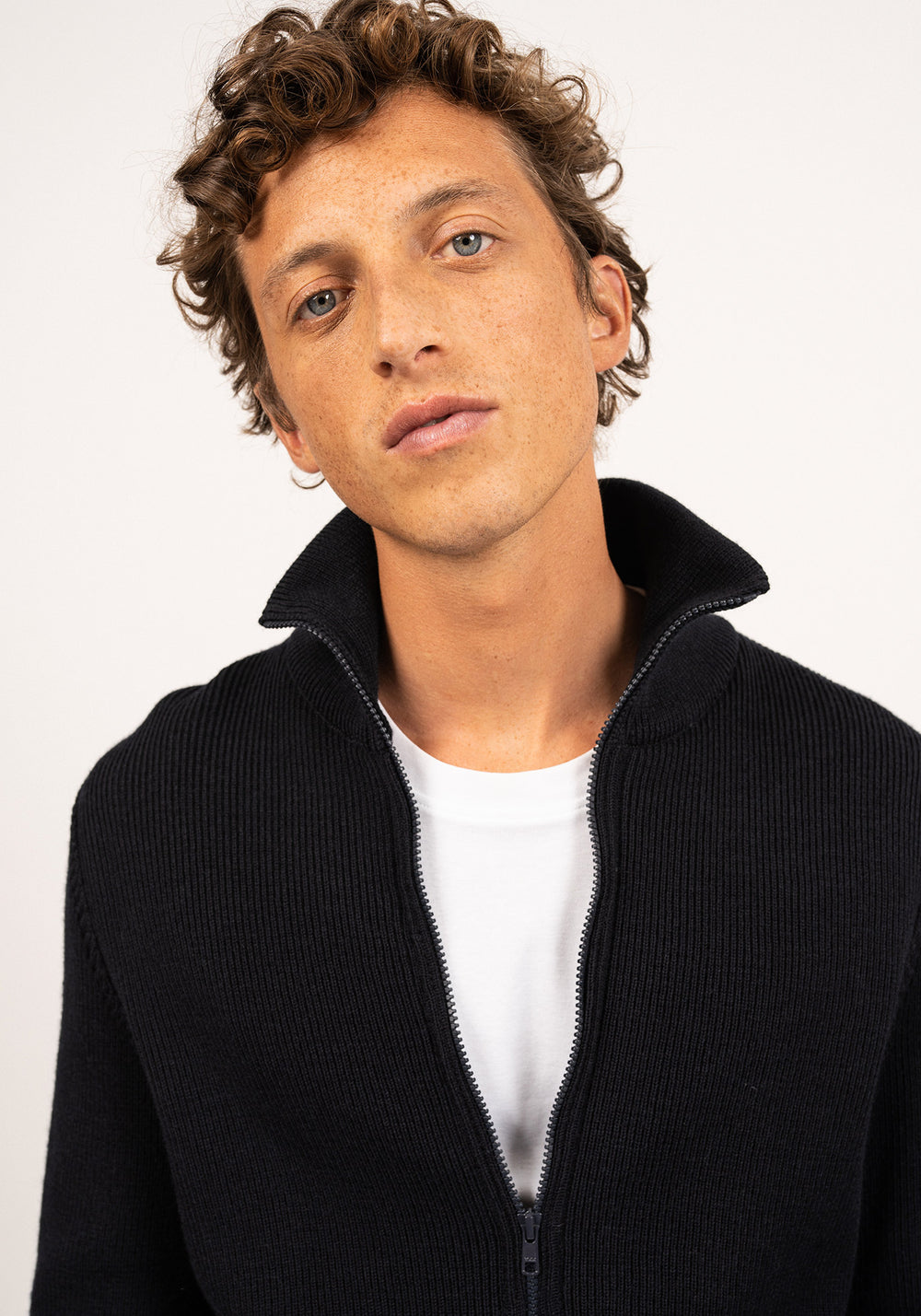 QUIBERON - High Collar Knit Jacket (NAVY)