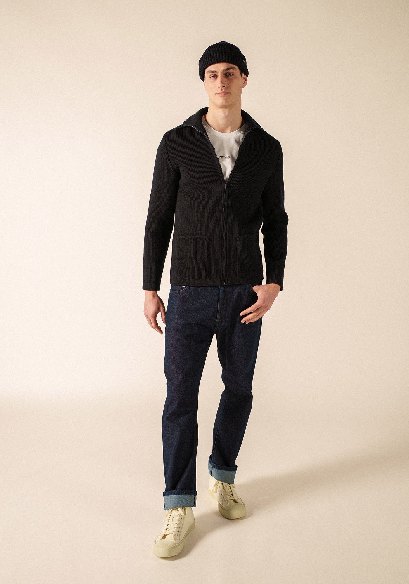 QUIBERON - High Collar Knit Jacket (NAVY)