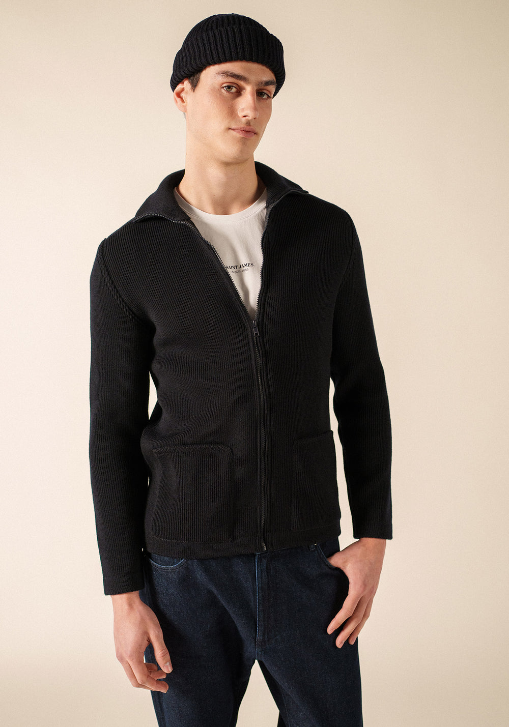 QUIBERON - High Collar Knit Jacket (NAVY)