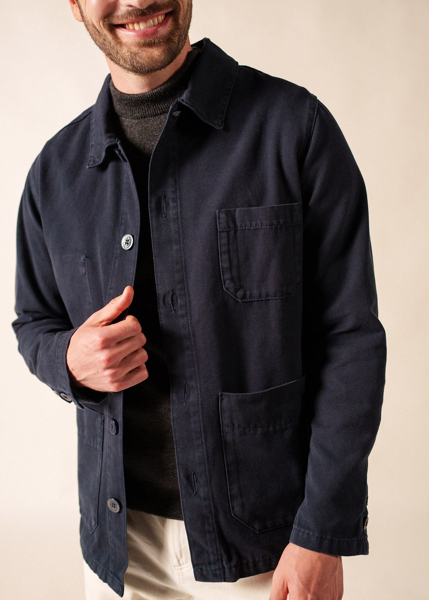 French Chore Coat, Navy, Unisex Sizing, Cotton, Saint James