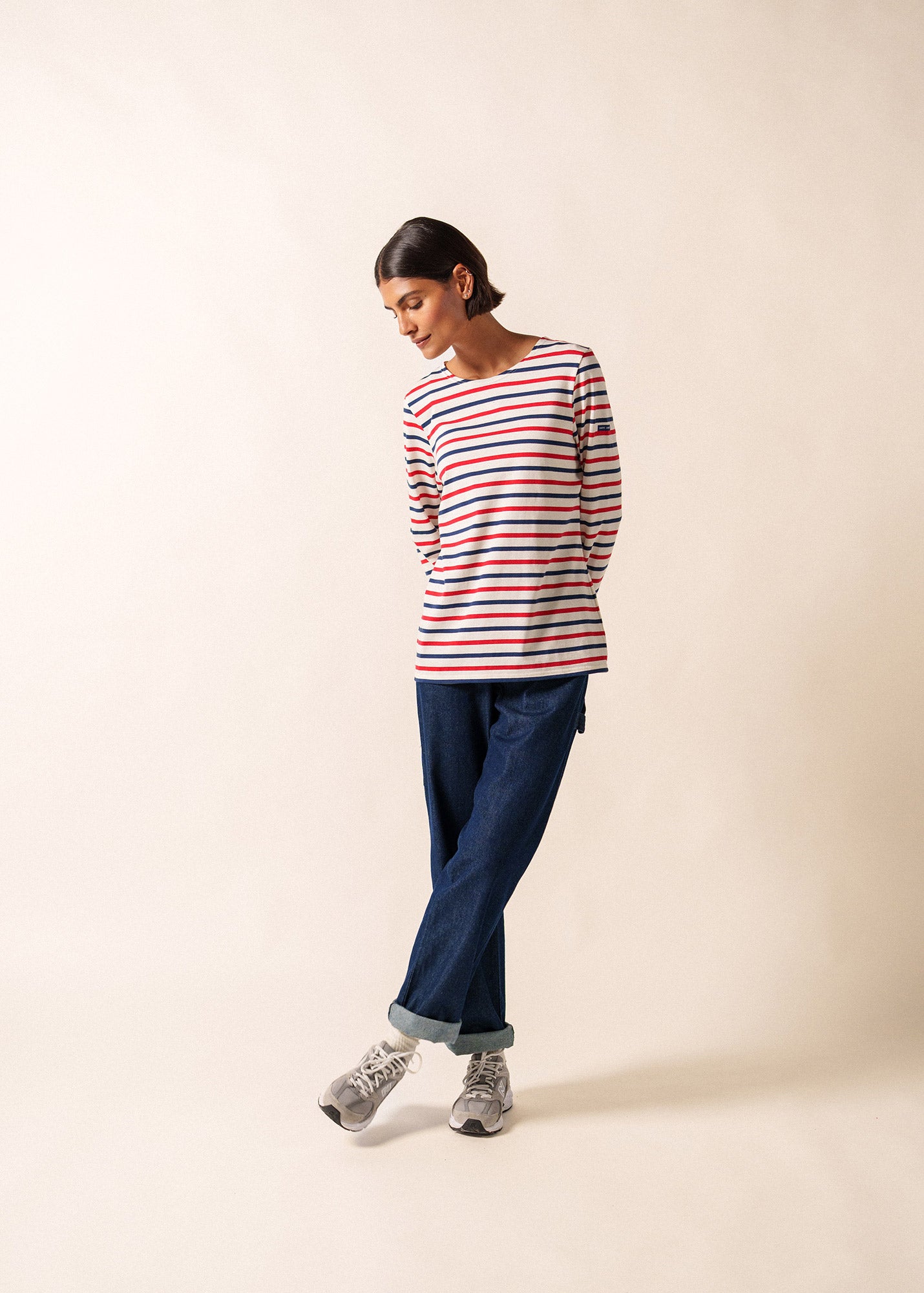 Women's Striped Long Sleeve T-Shirt, French Tri-Color, Cotton