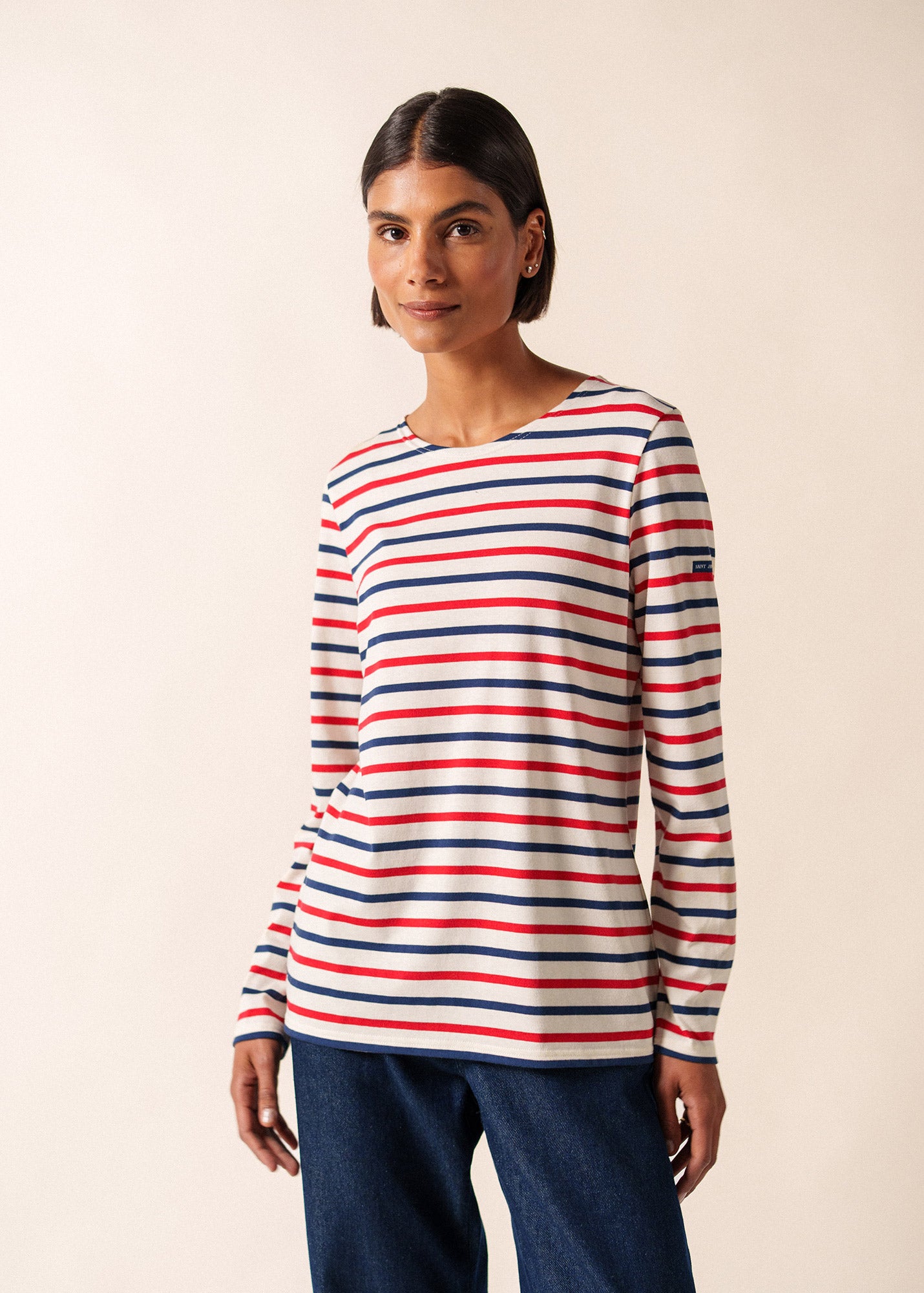 Women's Striped Long Sleeve T-Shirt, French Tri-Color, Cotton