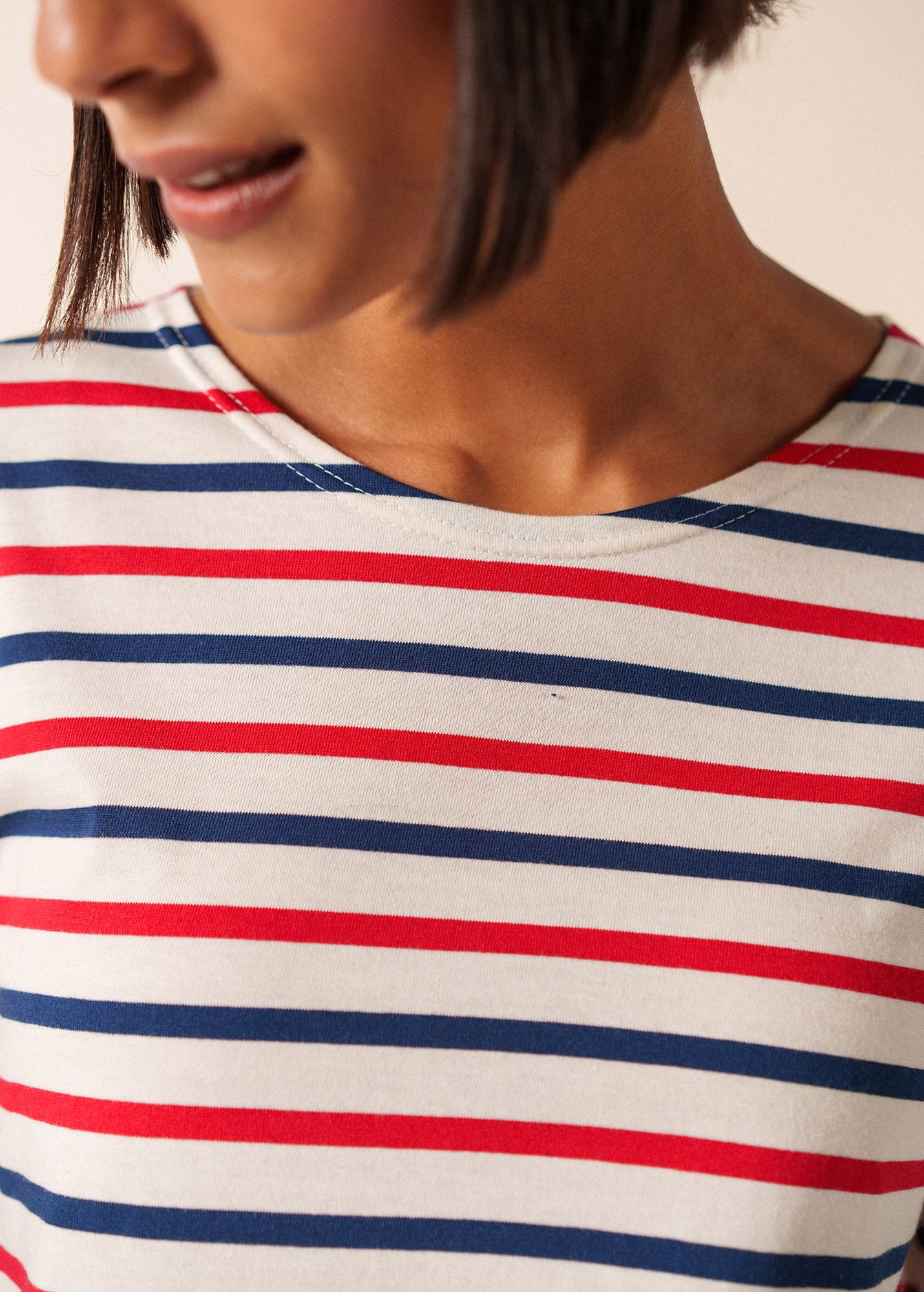 Women's Striped Long Sleeve T-Shirt, French Tri-Color, Cotton Women's Striped Long Sleeve T-Shirt, French Tri-Color, Cotton