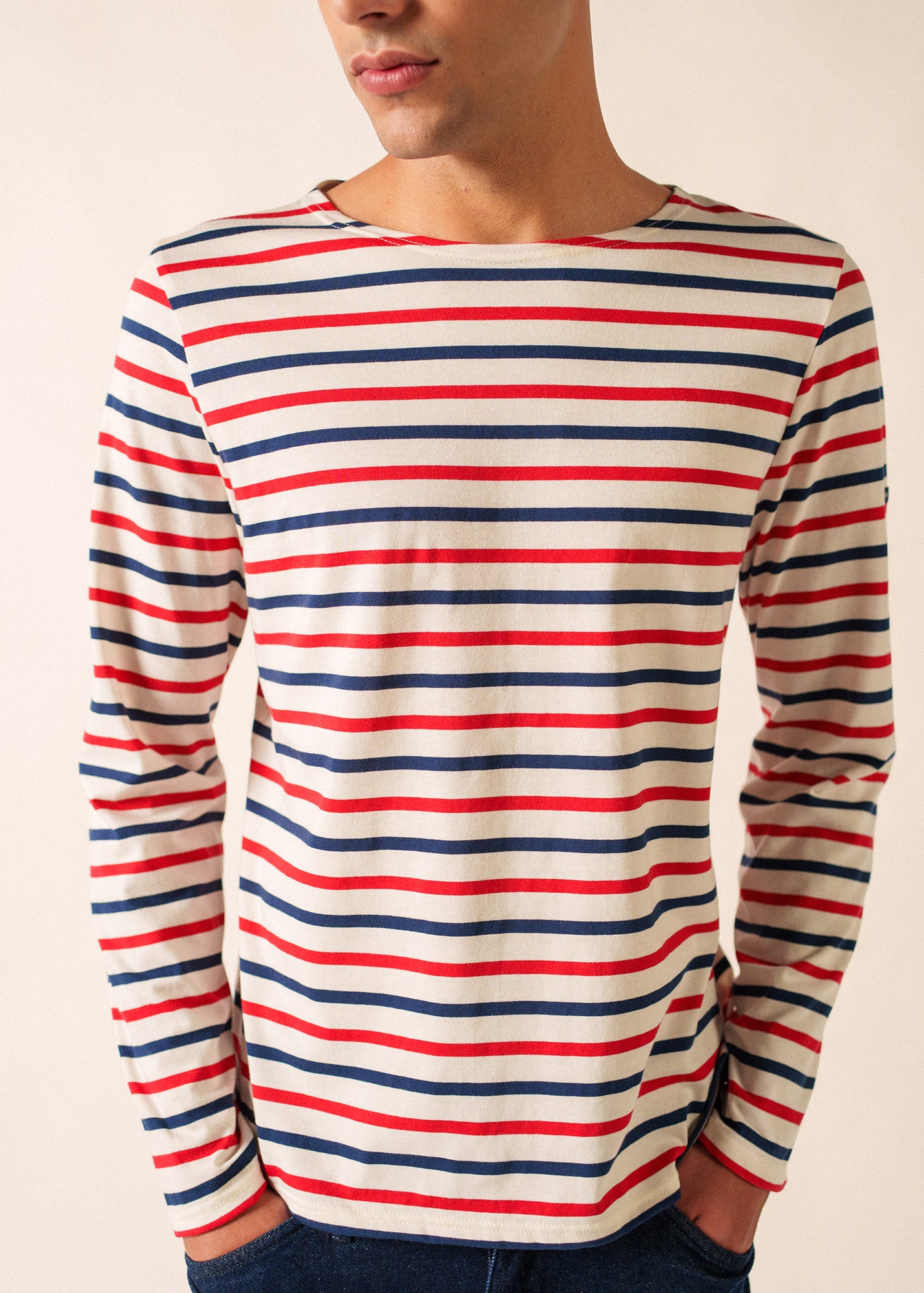 ꧁꧂ Saint James border longT Striped Long Sleeve T-Shirt, French Tri-Color, Unisex, Lighweight