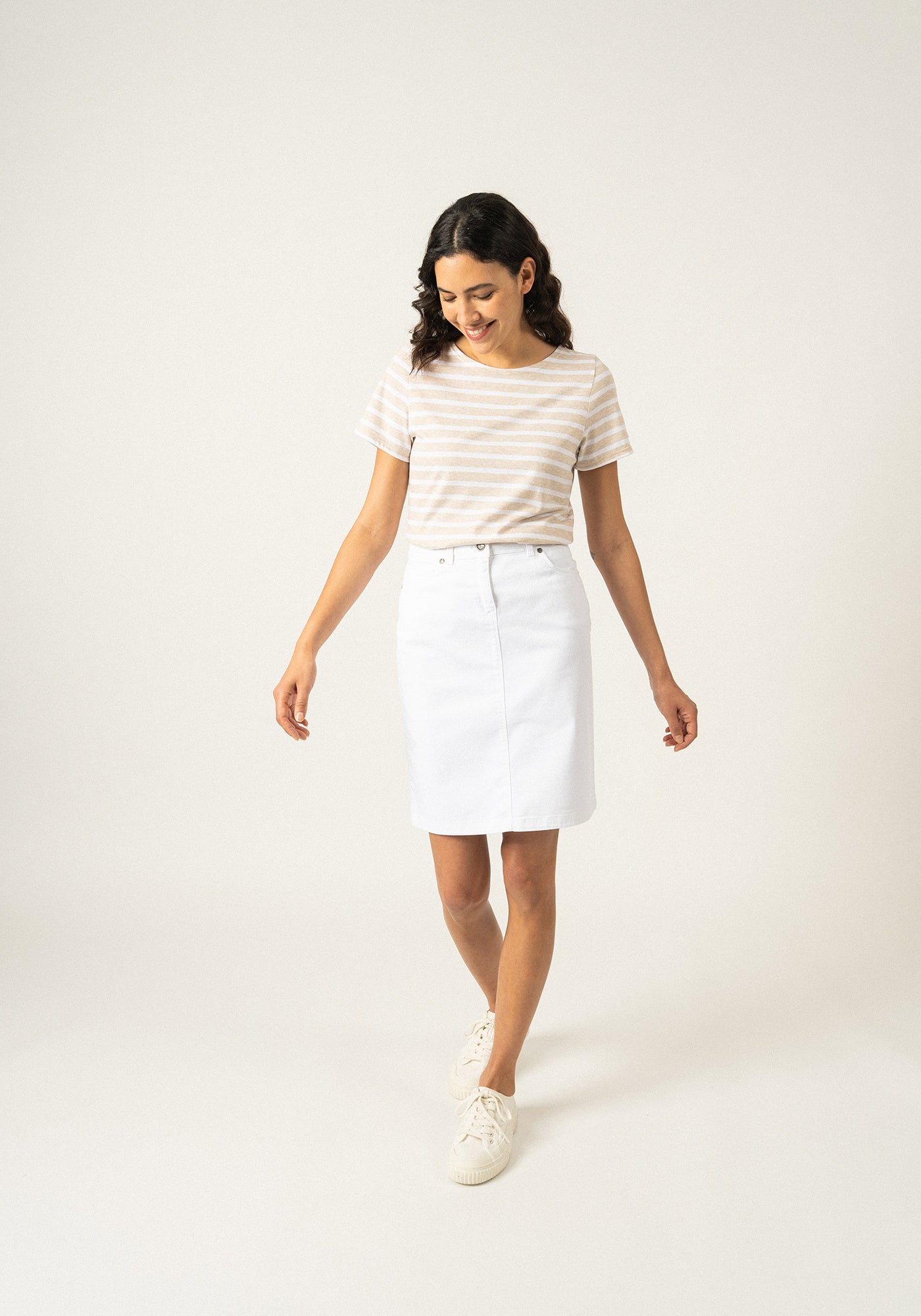 ETRILLE - Nautical Stripe Tee with Short Sleeves | Soft Cotton | Women Fit (OATMEAL / WHITE)