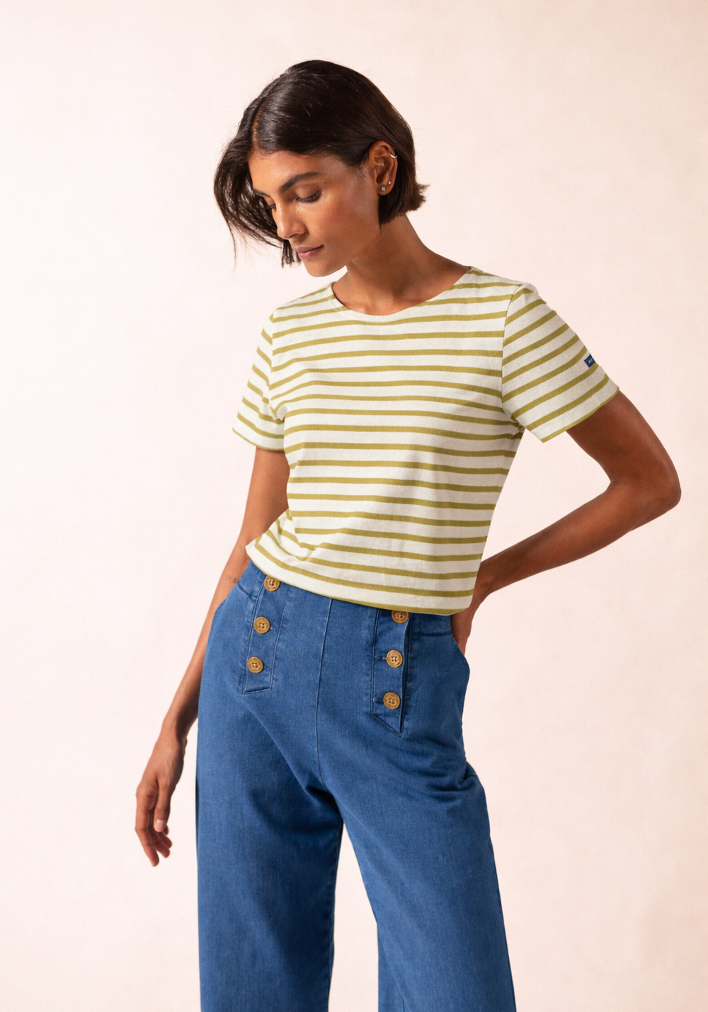 Etrille II Nautical Striped Tee (WHITE / SAGE OLIVE)