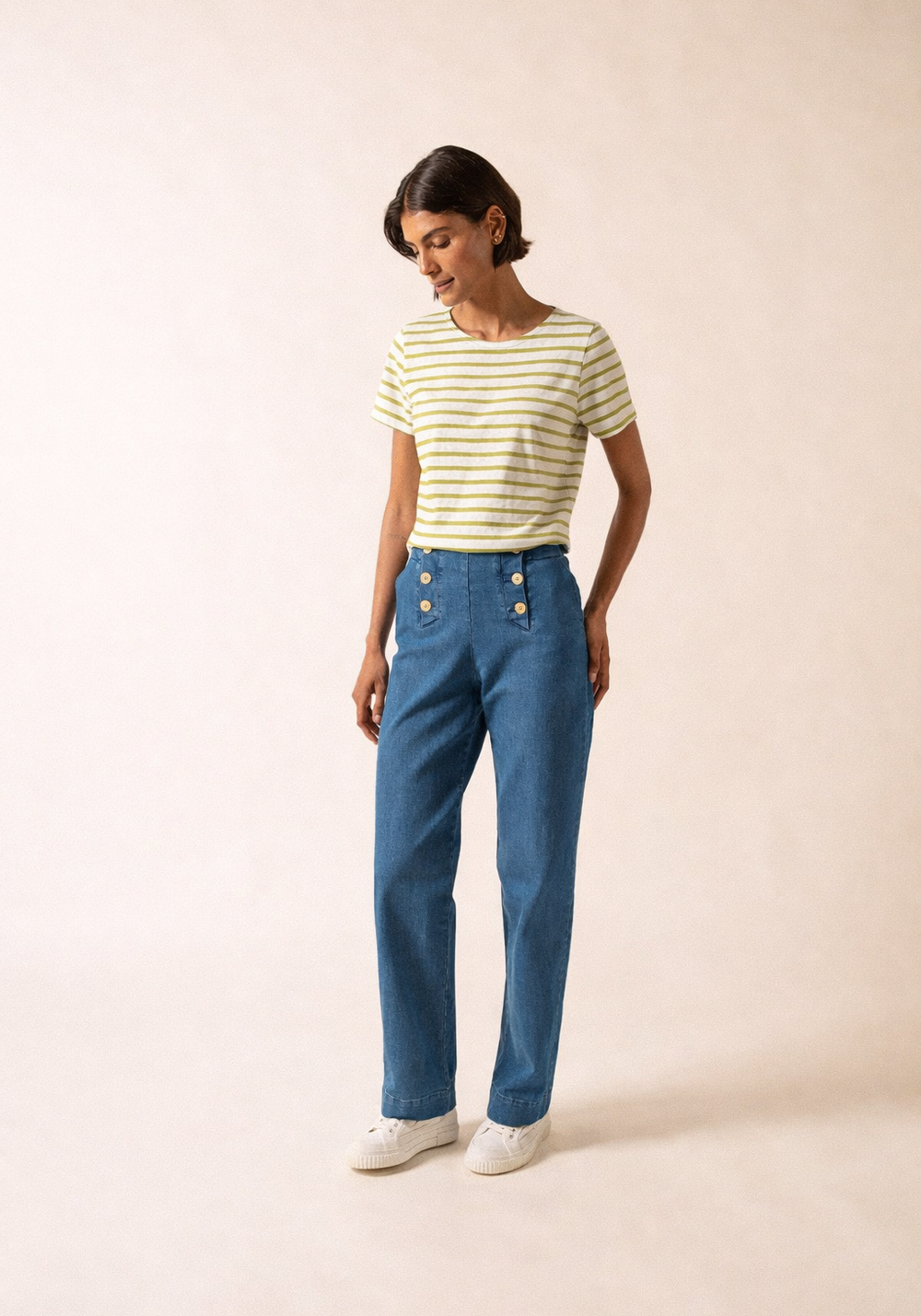 Etrille II Nautical Striped Tee (WHITE / SAGE OLIVE)