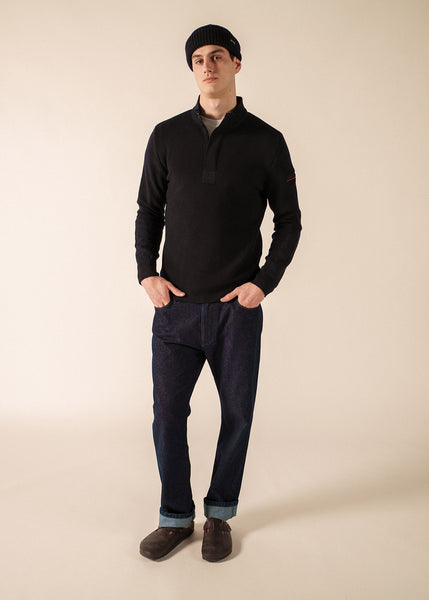 Quarter Zip Sweater - Loup De Mer II - Forearm Canvas Trim Wool