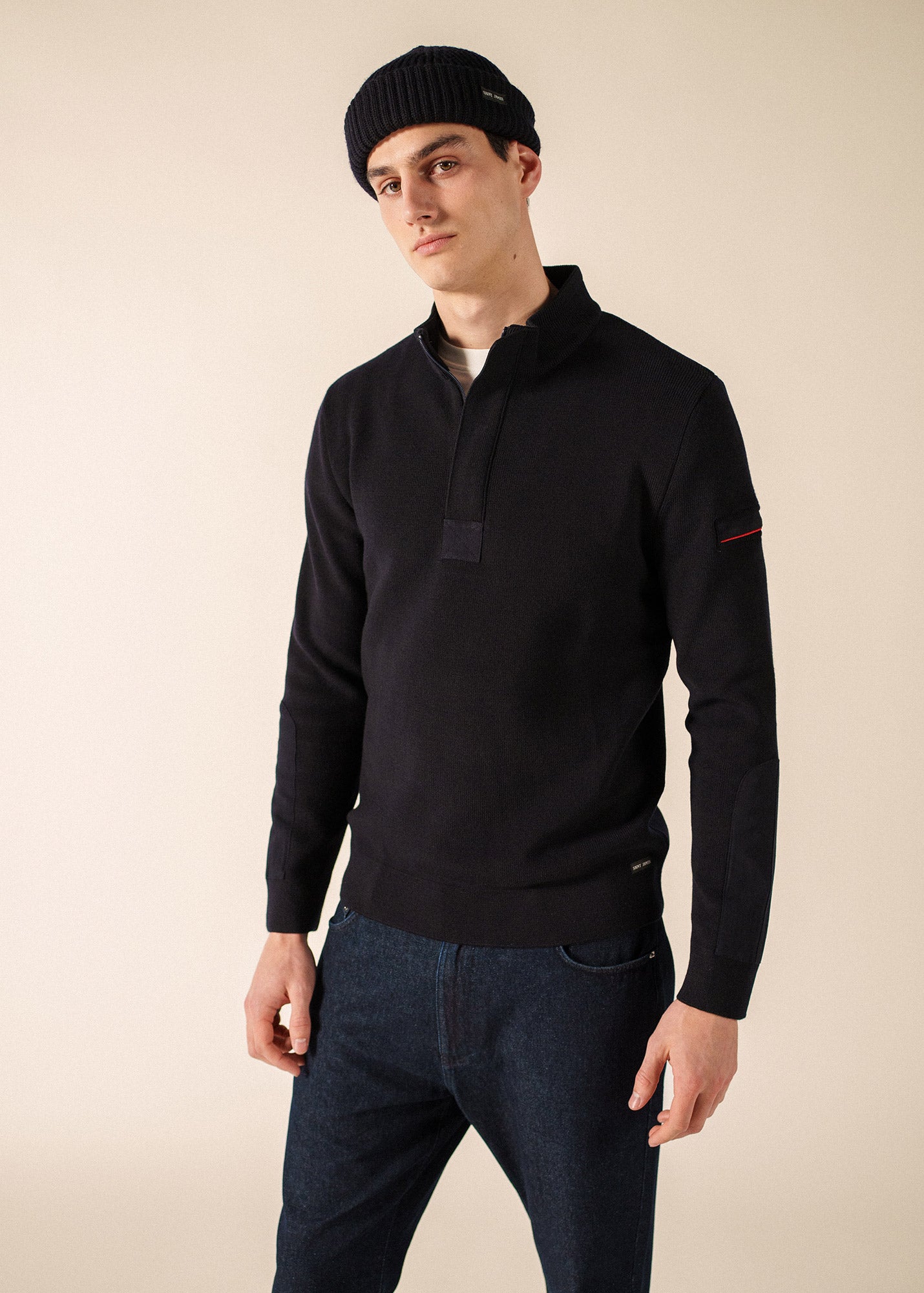 Quarter Zip Sweater - Loup De Mer II - Forearm Canvas Trim Wool