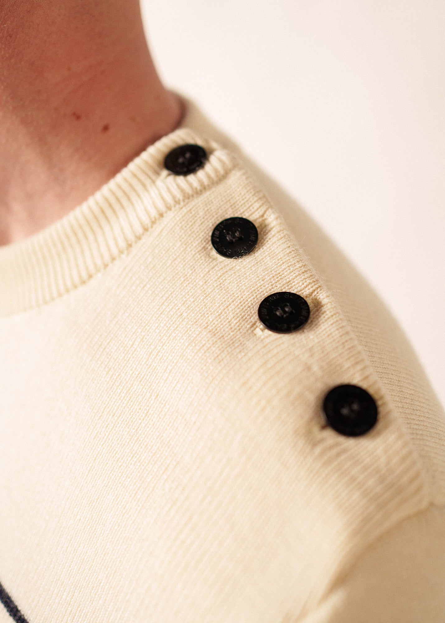 Breton Striped Fisherman Sweater - Shoulder Buttons - Saint James