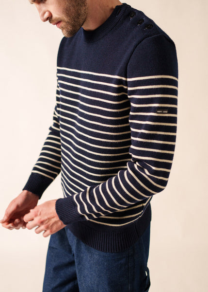 Breton Striped Fisherman Sweater - Shoulder Buttons - Saint James