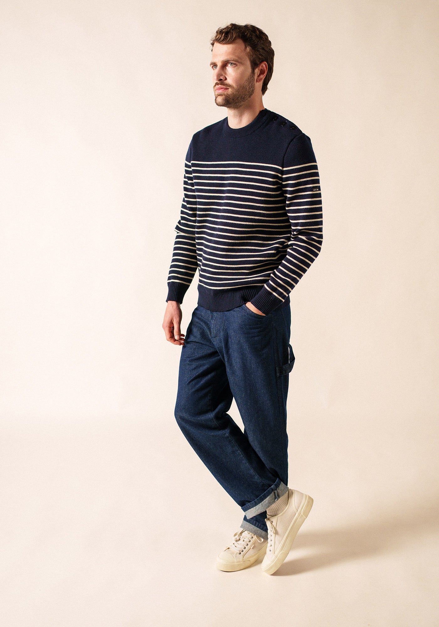 Binic Fisherman Sweater (NAVY / ECRU)