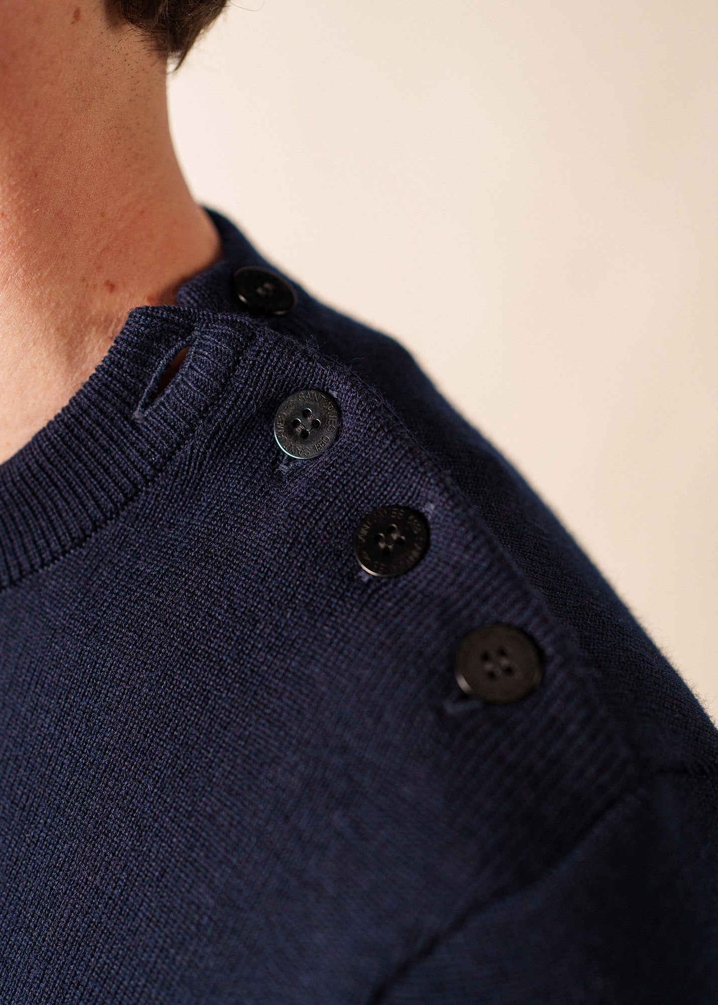 Breton Striped Fisherman Sweater - Shoulder Buttons - Saint James