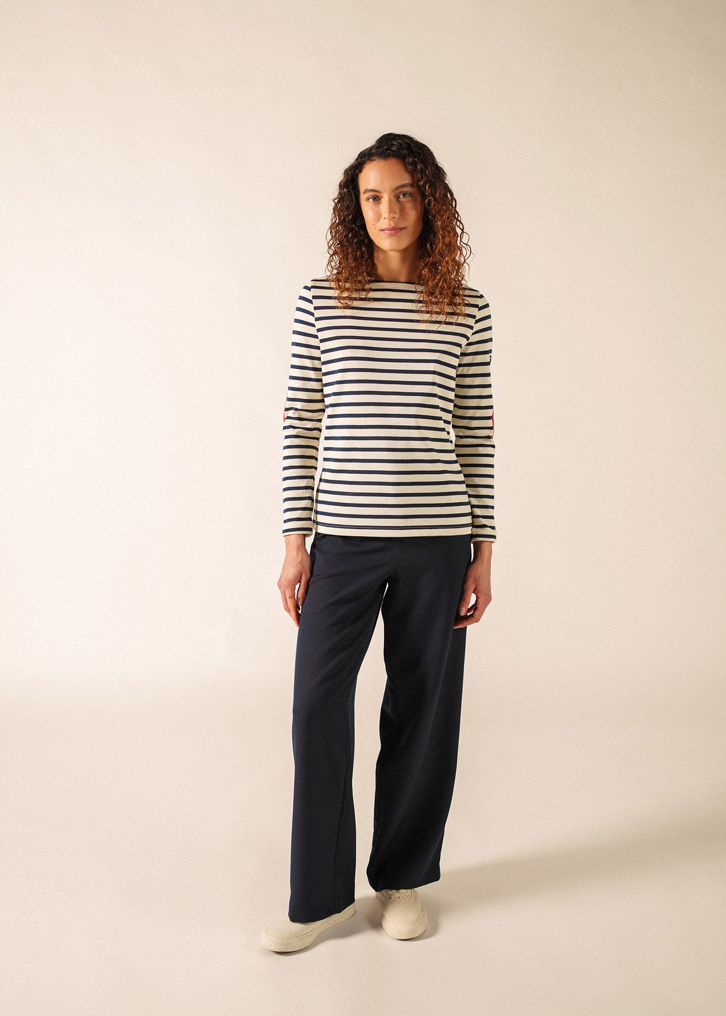 Women's Striped Long Sleeve T-Shirt with Heart Elbow Patches