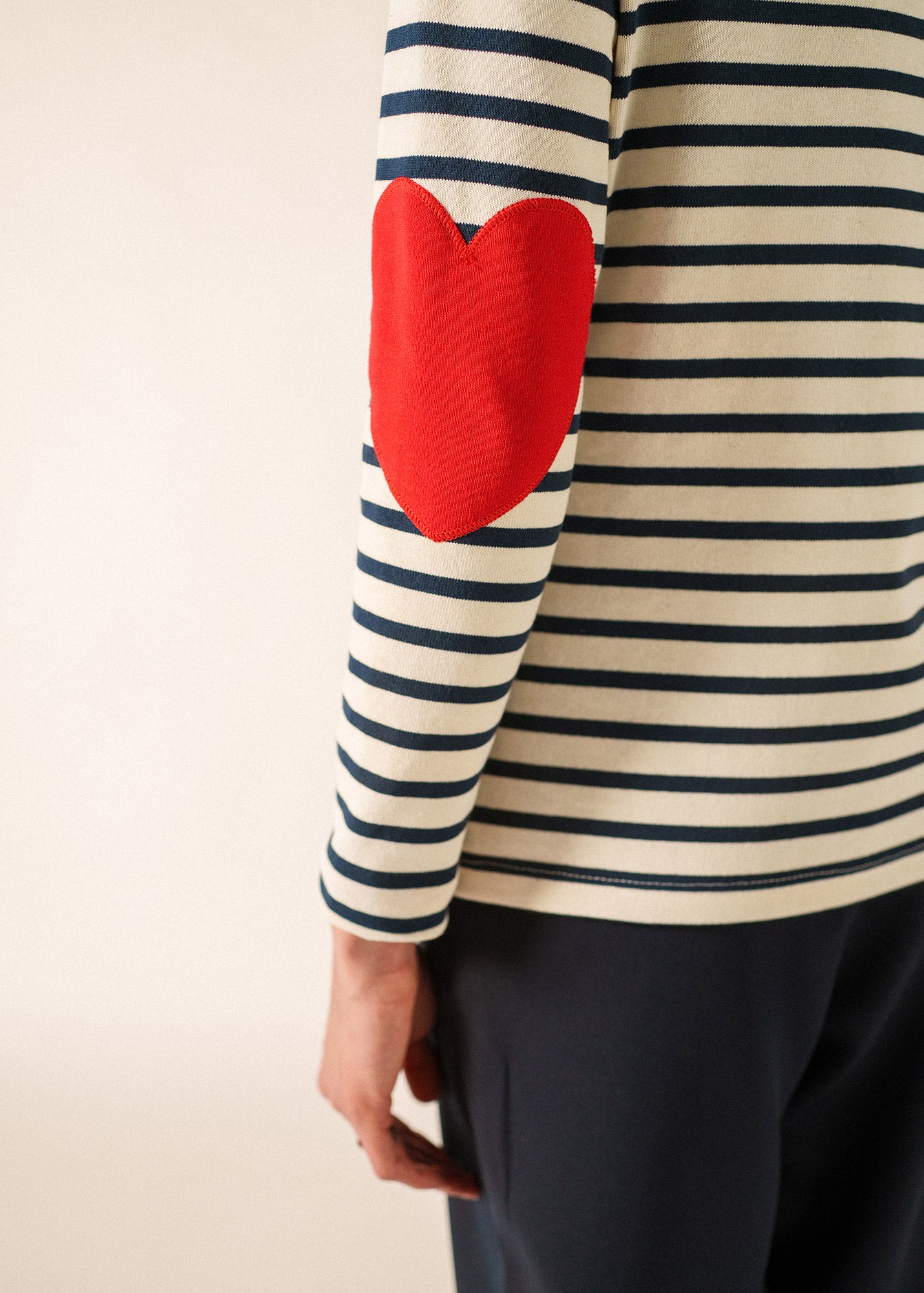 Women's Striped Long Sleeve T-Shirt with Heart Elbow Patches