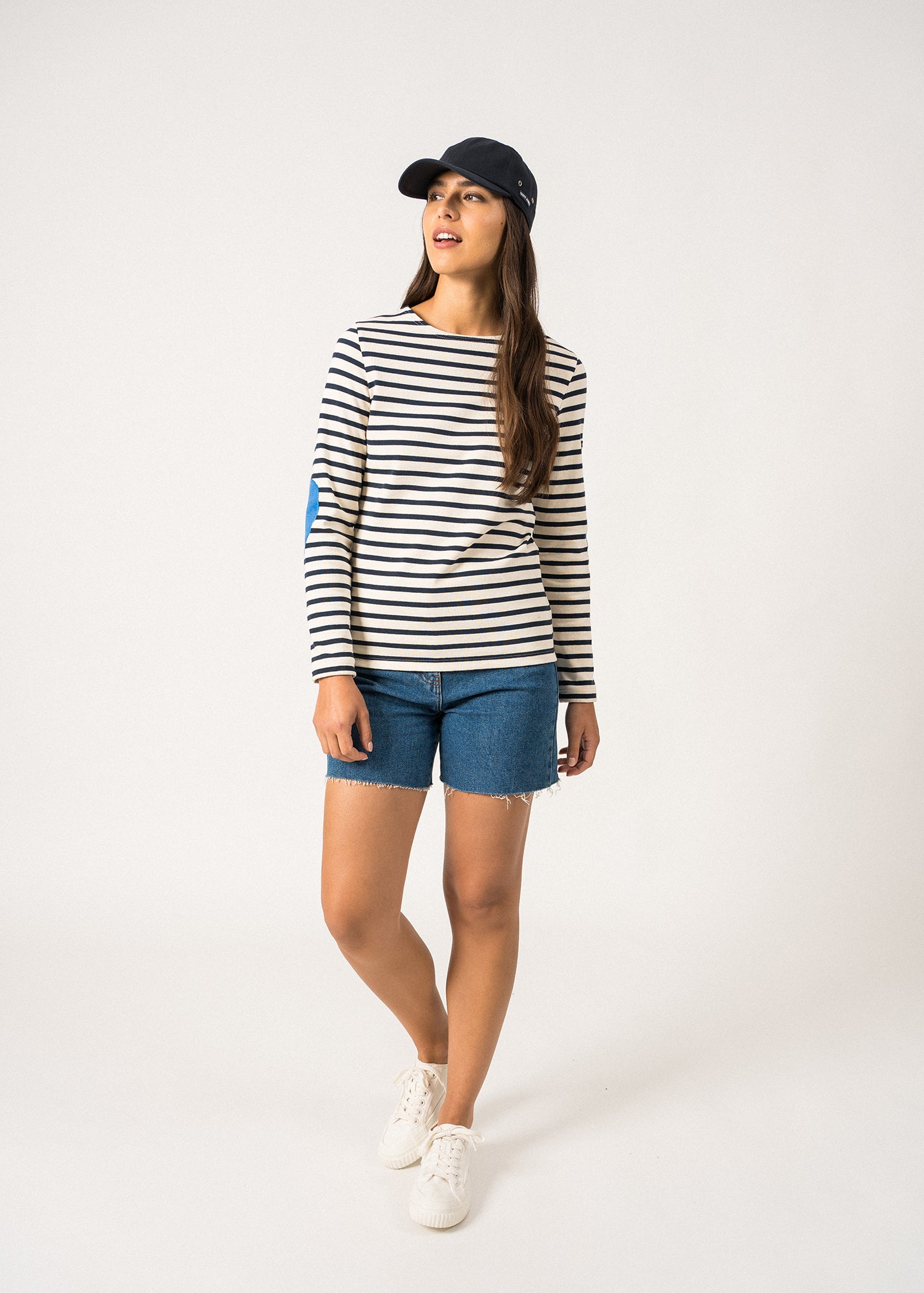 Women's Striped Long Sleeve T-Shirt with Heart Elbow Patches