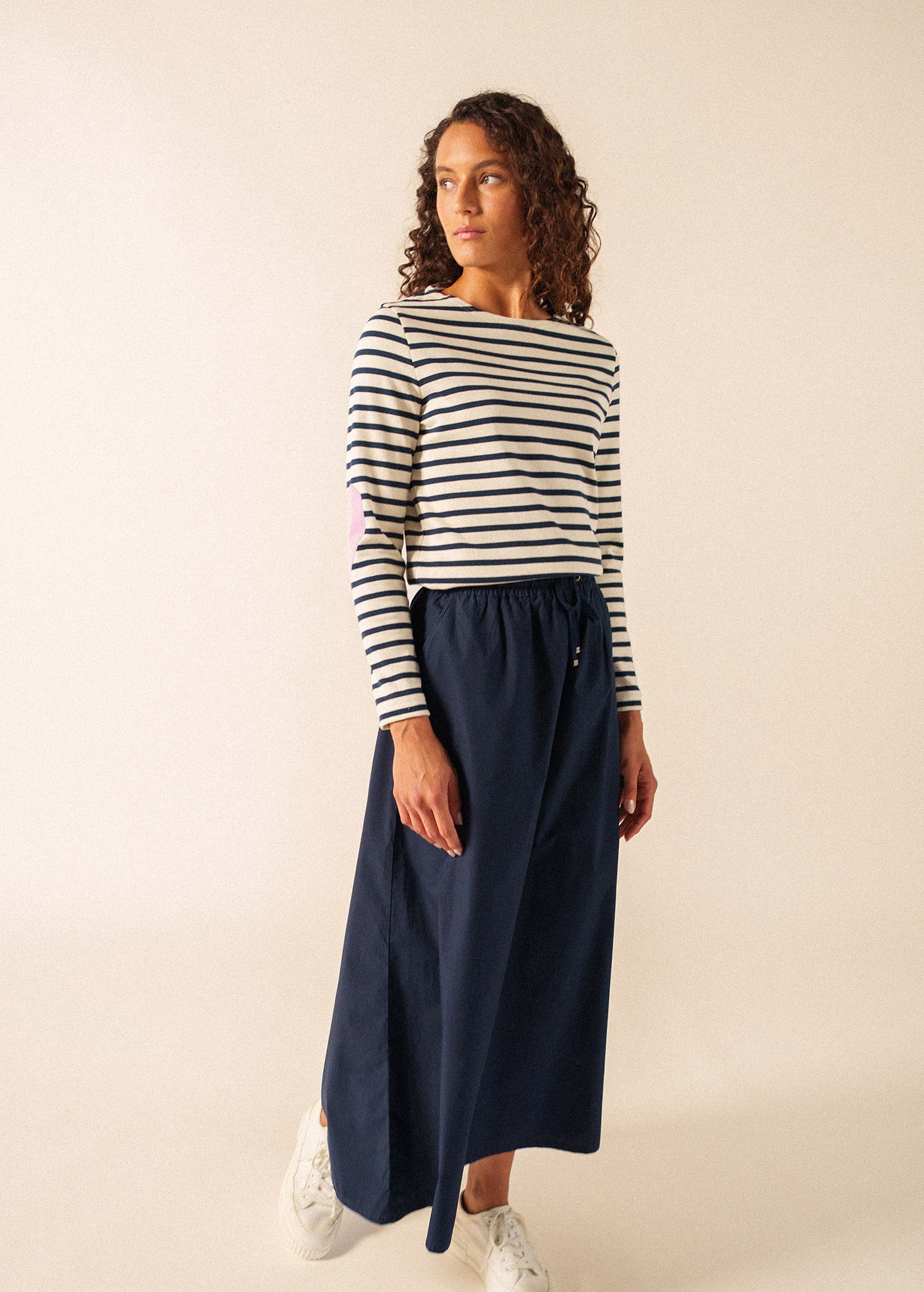 Women's Striped Long Sleeve T-Shirt with Heart Elbow Patches