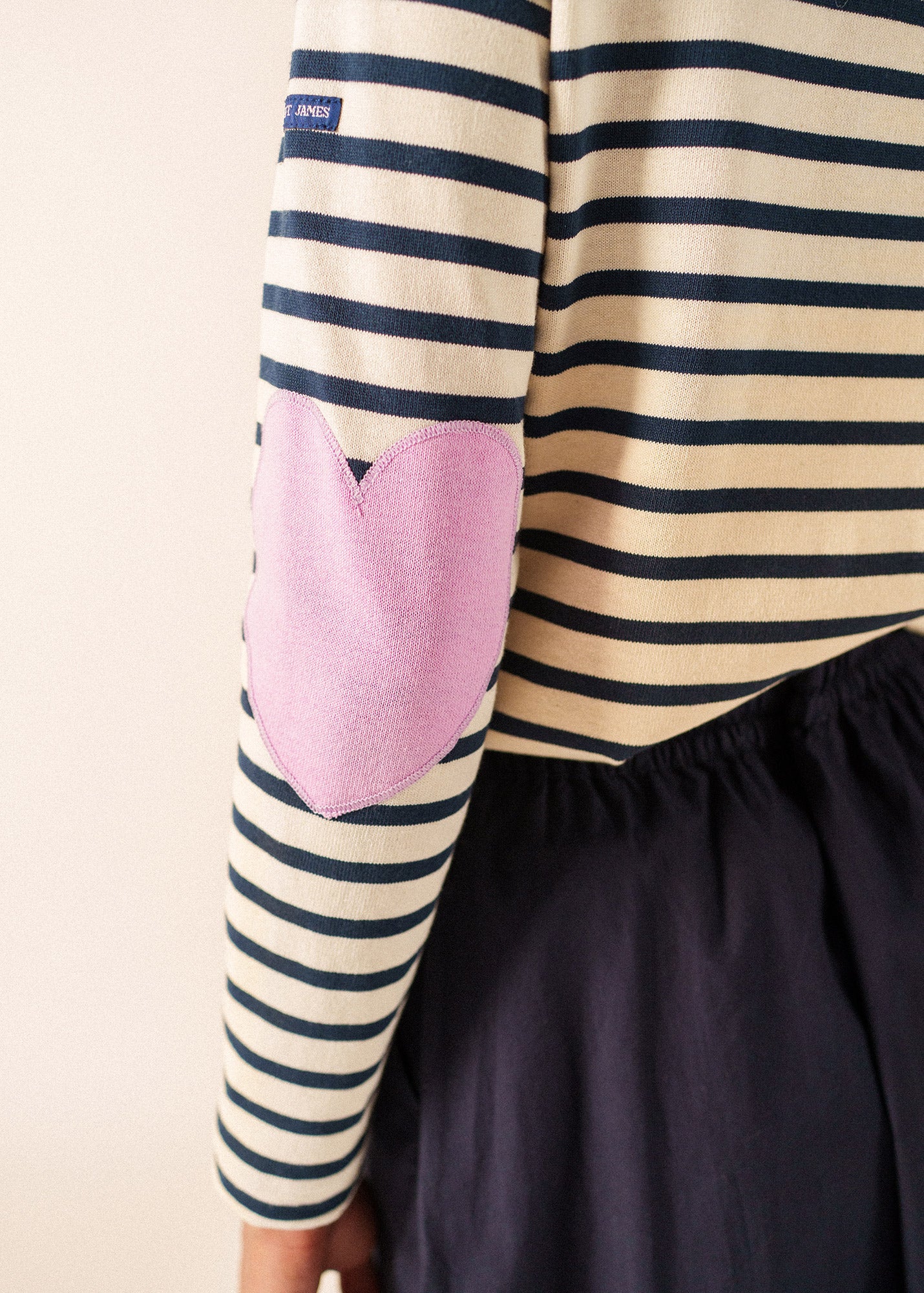 Women's Striped Long Sleeve T-Shirt with Heart Elbow Patches
