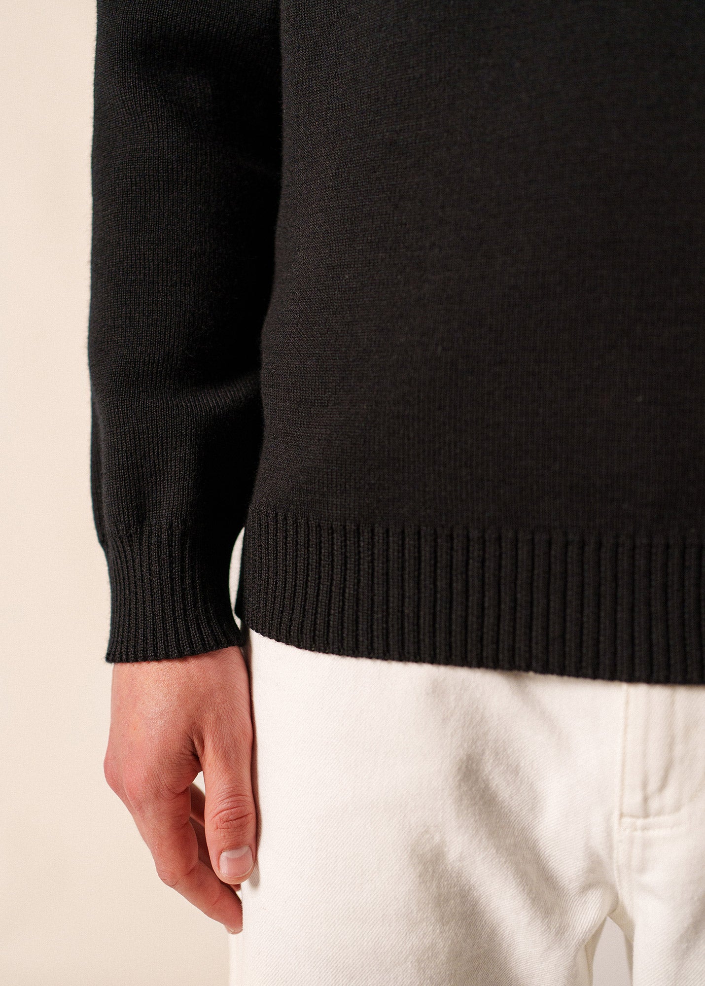 Wool Button Shoulder Fisherman Sweater - Black - Saint James