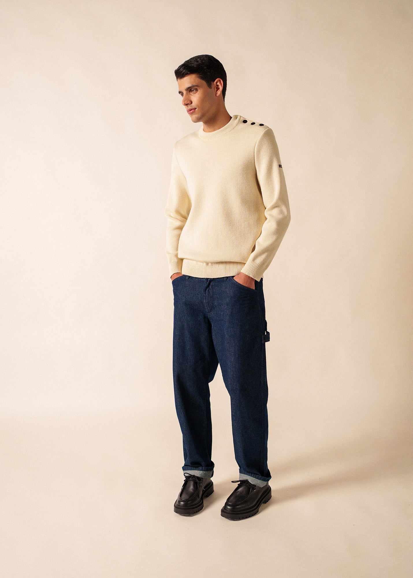 アパルトモン 【ルベーシック】Ue men fous Sweater Wool Button Shoulder Fisherman Sweater - Black - Saint James