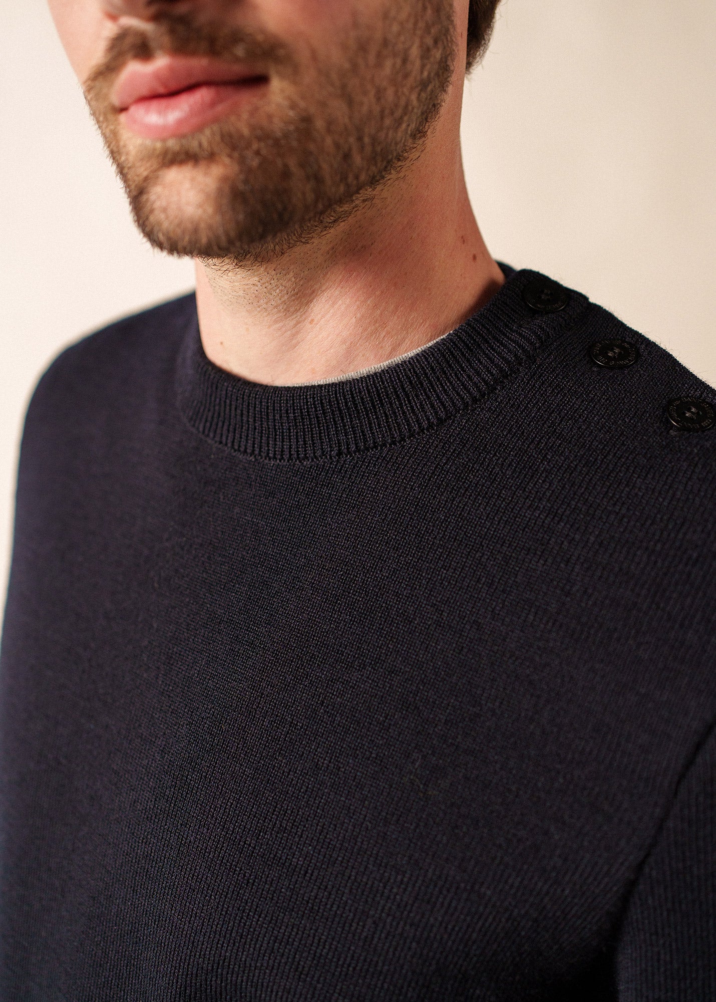 Black Wool Fisherman Sweater with Button Shoulder | Loose Fit