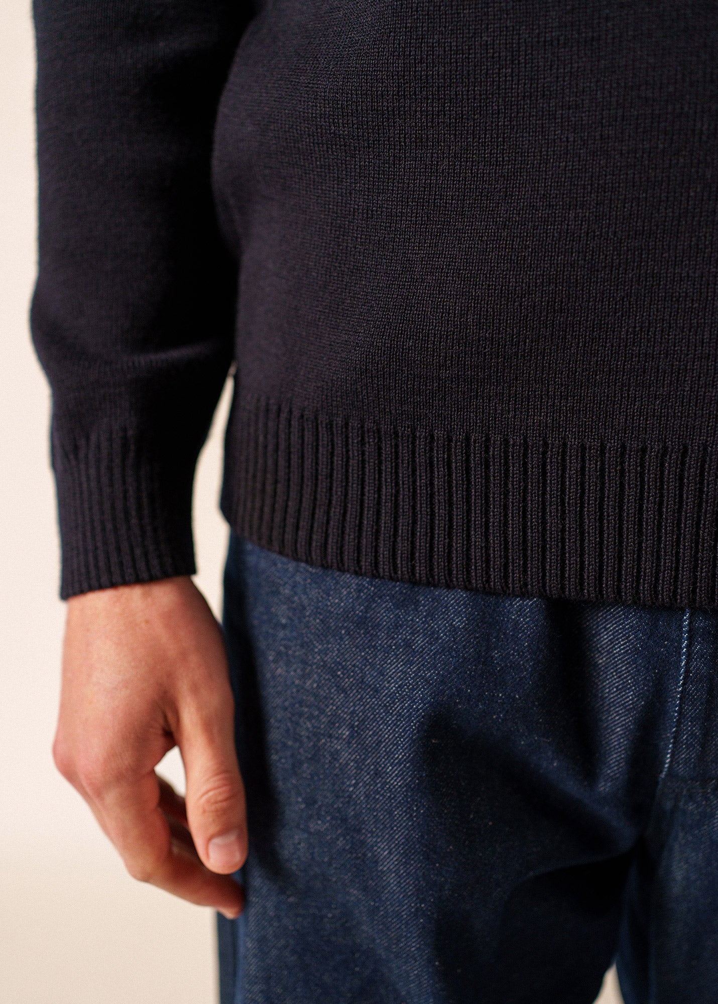 90S フランス製 SAINT JAMES ニット CANCALE ネイビー Black Wool Fisherman Sweater with Button Shoulder | Loose Fit