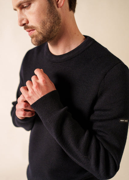 トップス Saint james crew neck sweater navy 70s Men's Navy Crew Neck Sweater, English Rib Knit, Saint James