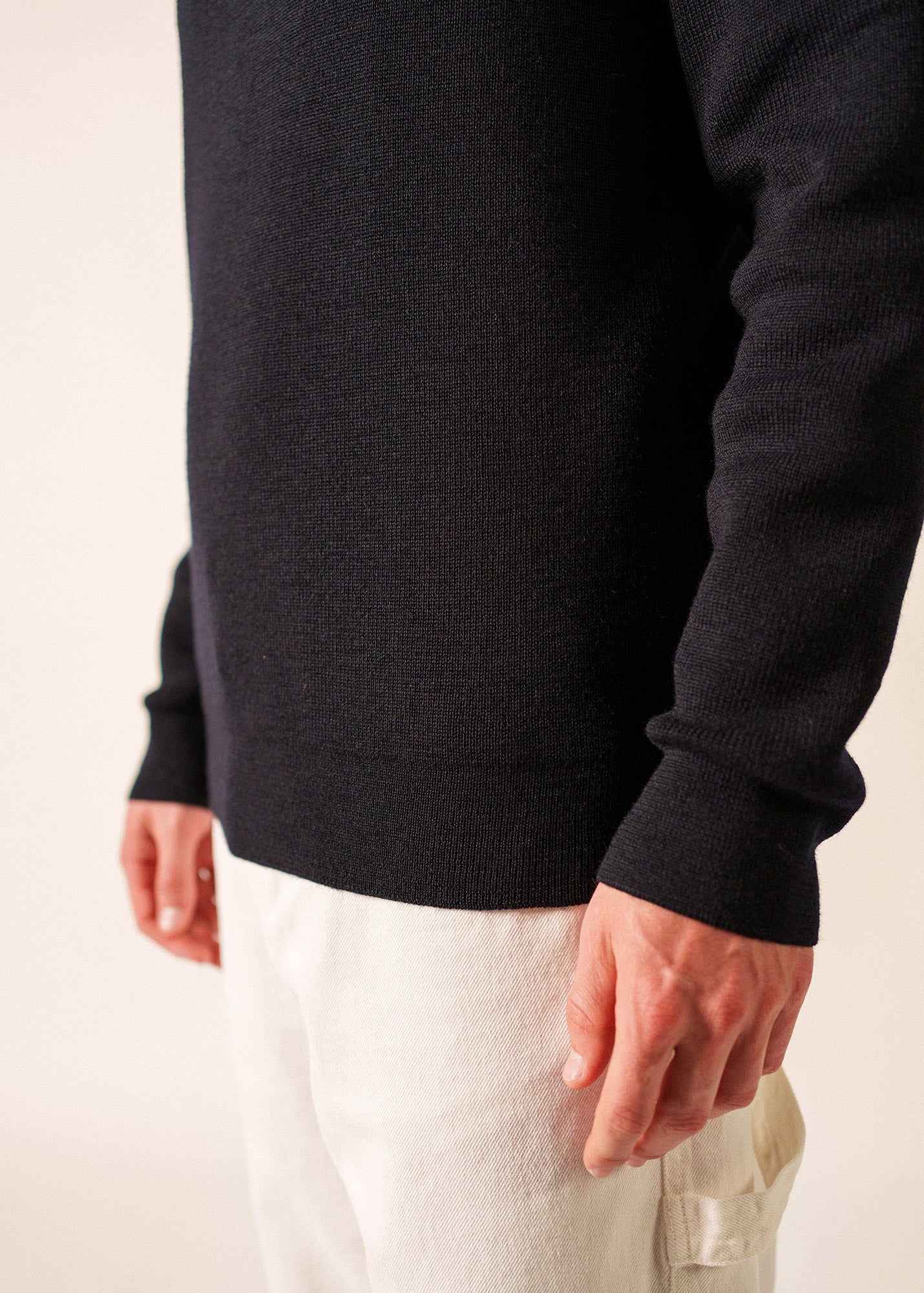 Men's Navy Crew Neck Sweater, English Rib Knit, Saint James