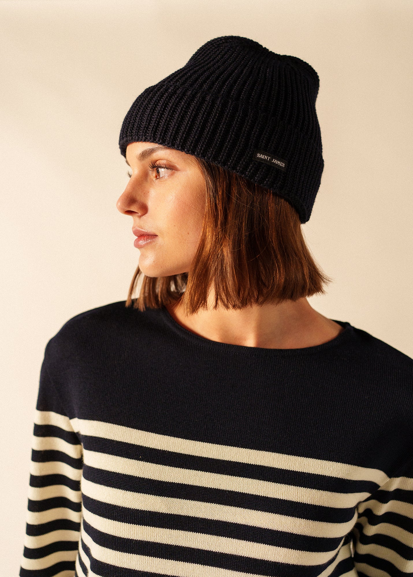2点セット　Wool Knit Beanie (natural & black) Wool Purl Knit Beanie - Saint James • Saint James USA