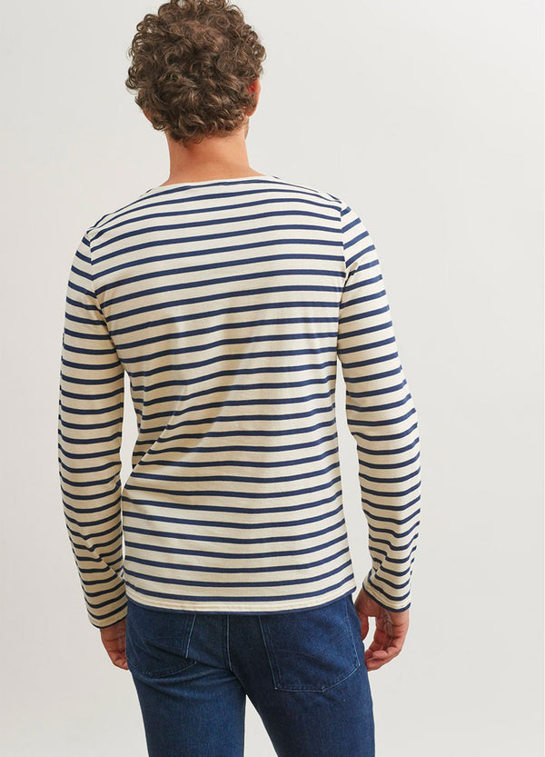 MINQUIERS MODERN - Authentic Breton Stripe Shirt | Soft Cotton | Men Fit  (ECRU / NAVY)