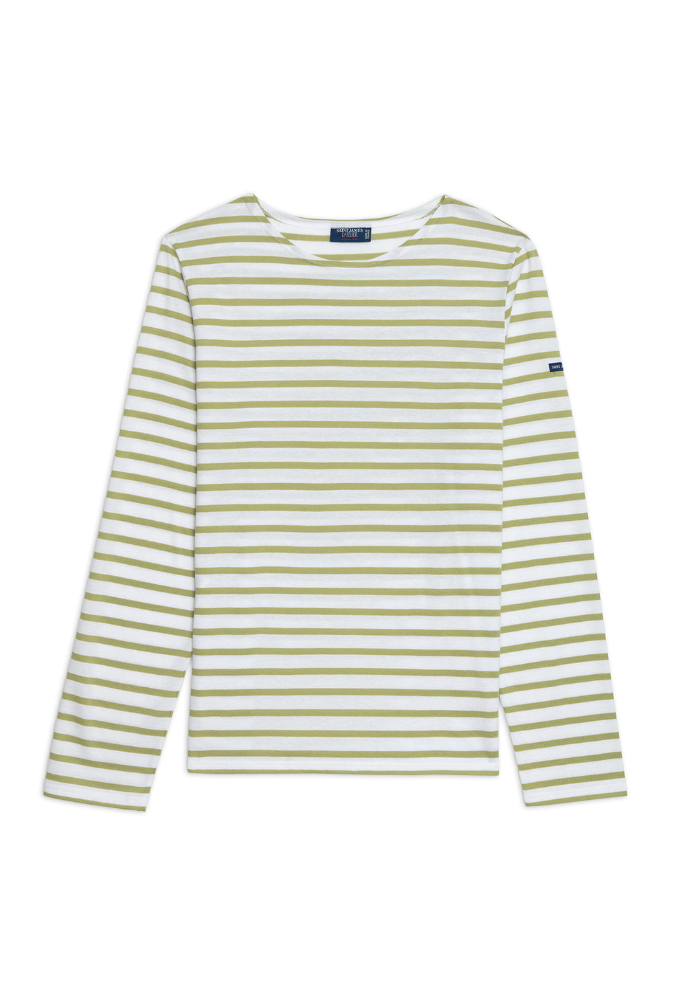 Minquiers Modern Breton Shirt (WHITE / SAGE OLIVE)