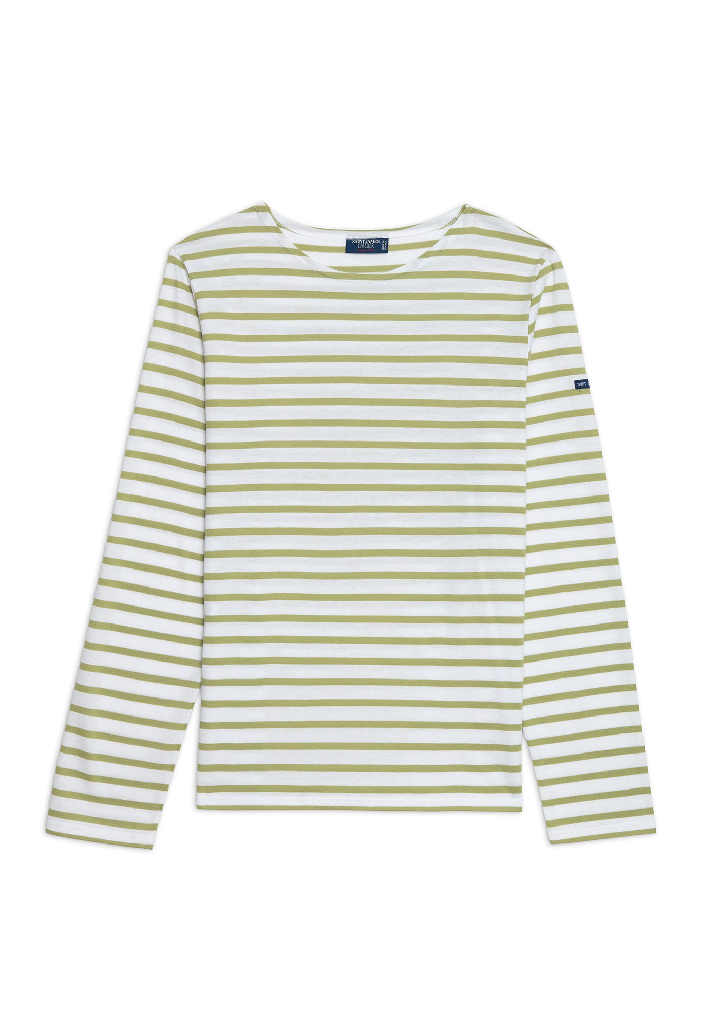 Minquiers Modern Breton Shirt (WHITE / SAGE OLIVE)