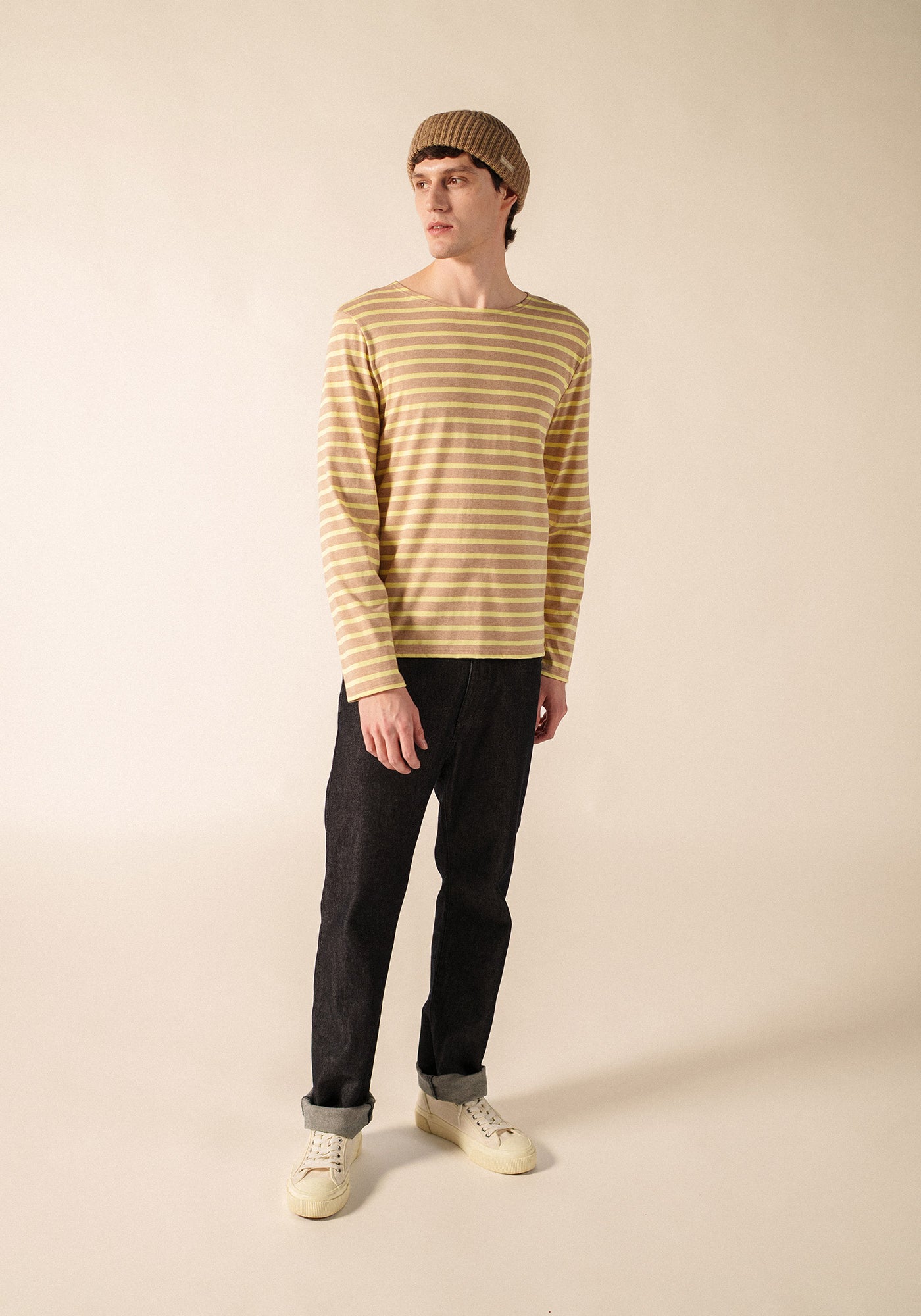 MINQUIERS MODERN Breton Shirt (BEIGE MELANGE/ BUTTER YELLOW)