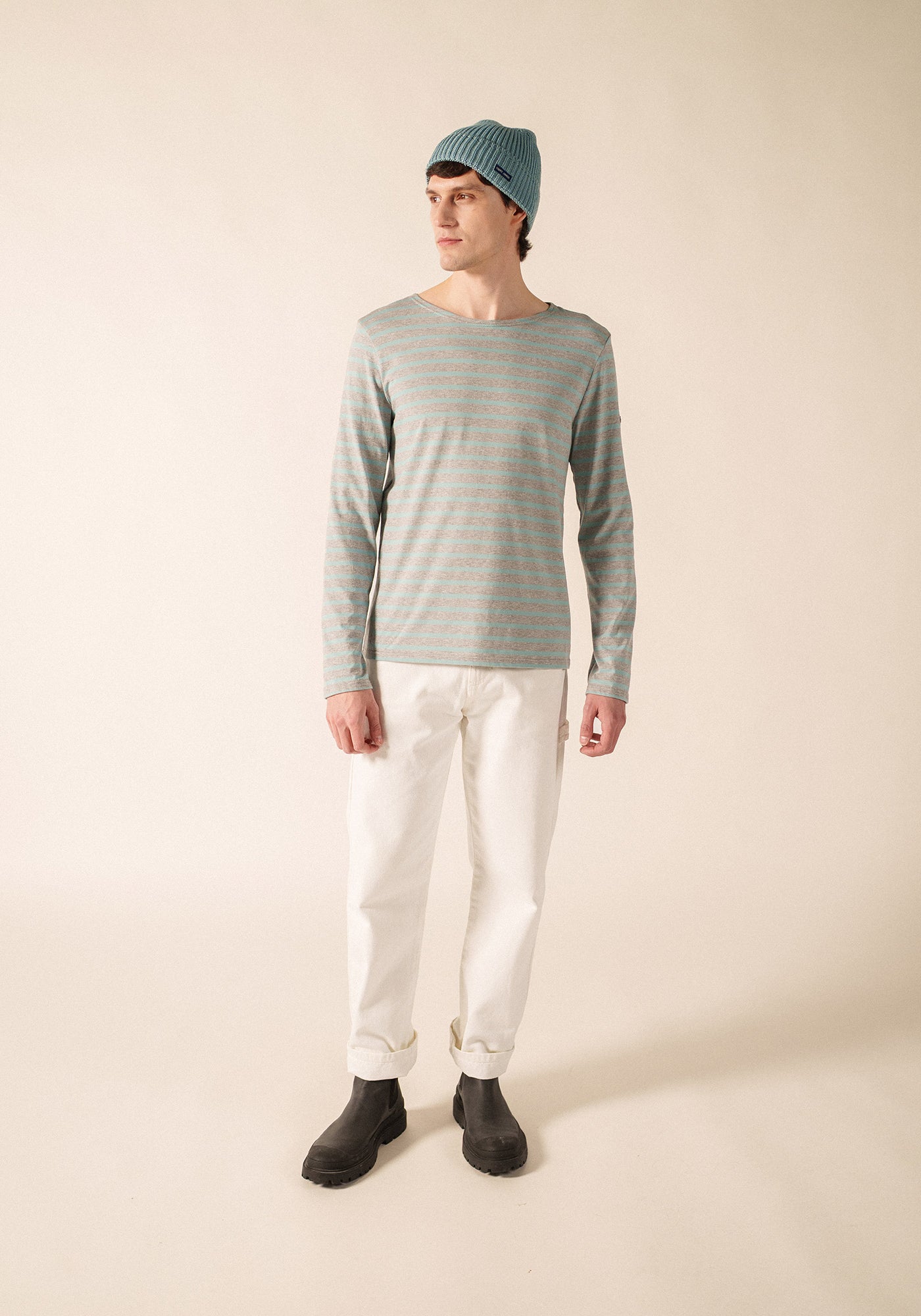 MINQUIERS MODERN Breton Shirt (PEARL MELANGE / LIGHT COASTAL BLUE)