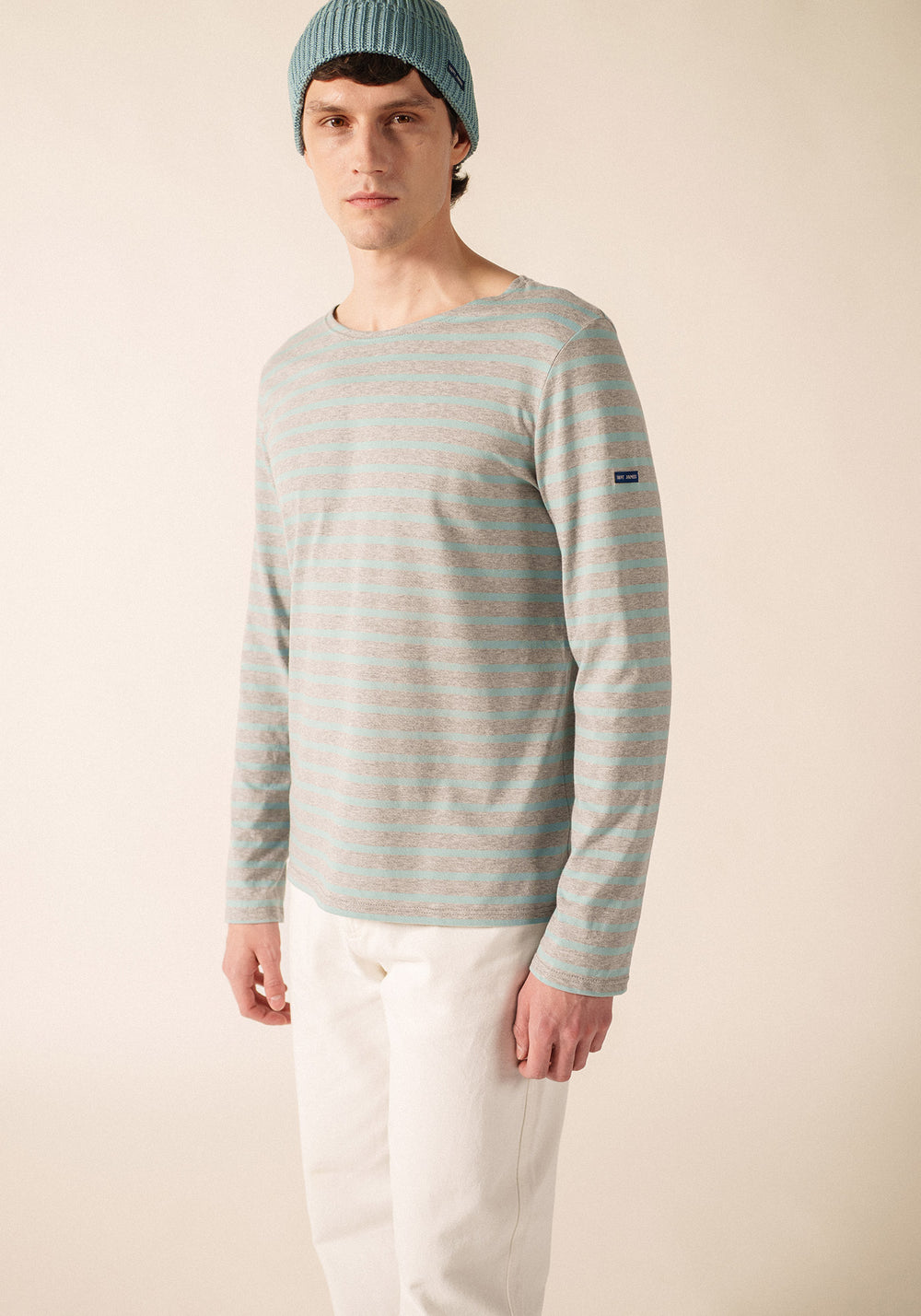 MINQUIERS MODERN Breton Shirt (PEARL MELANGE / LIGHT COASTAL BLUE)