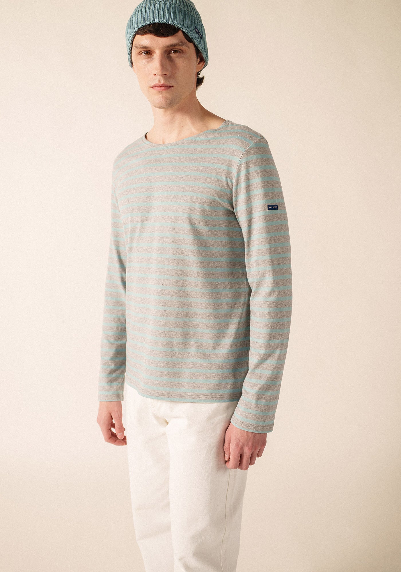 MINQUIERS MODERN Breton Shirt (PEARL MELANGE / LIGHT COASTAL BLUE)