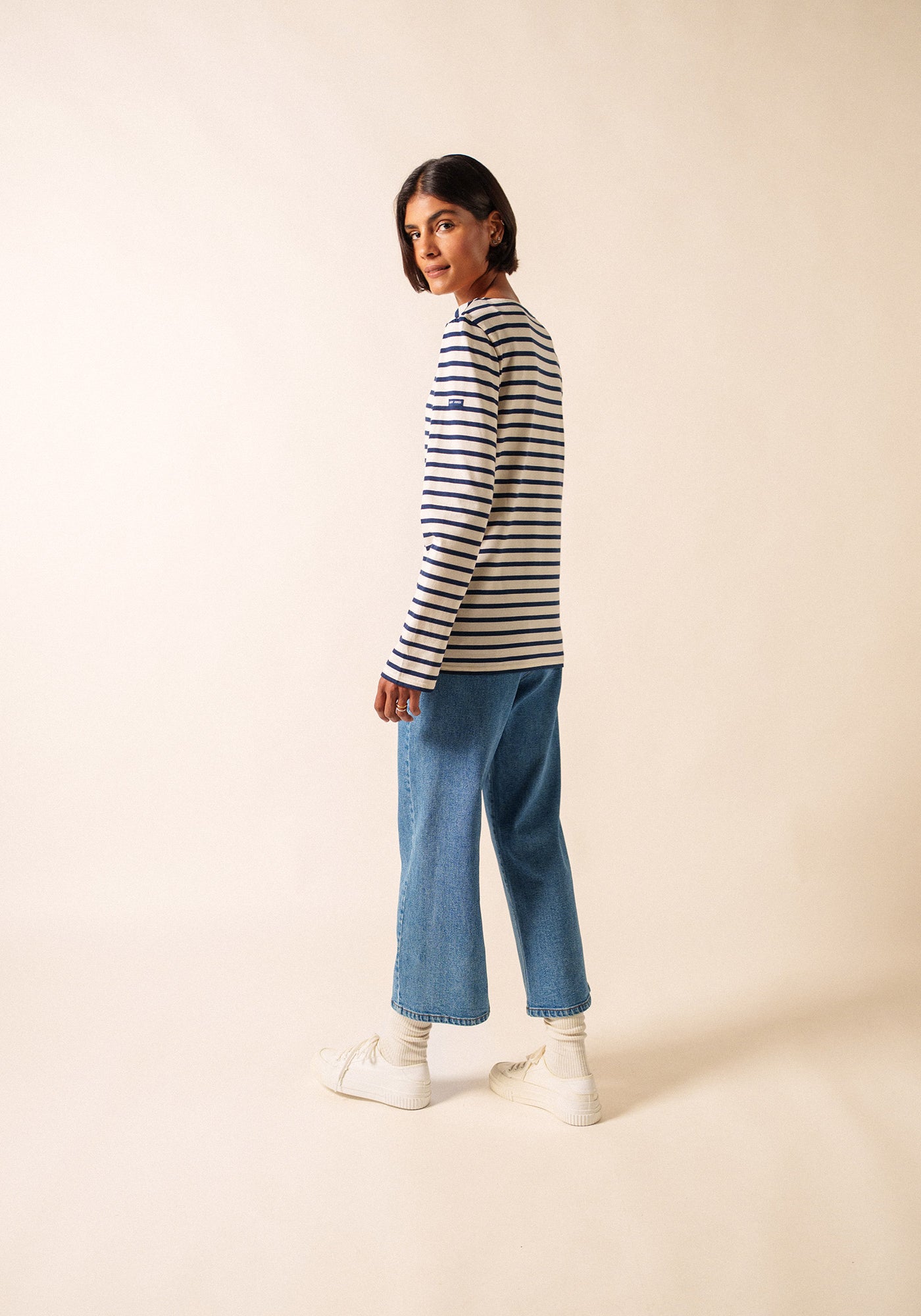 Minquiers Modern Breton Shirt (ECRU / NAVY)